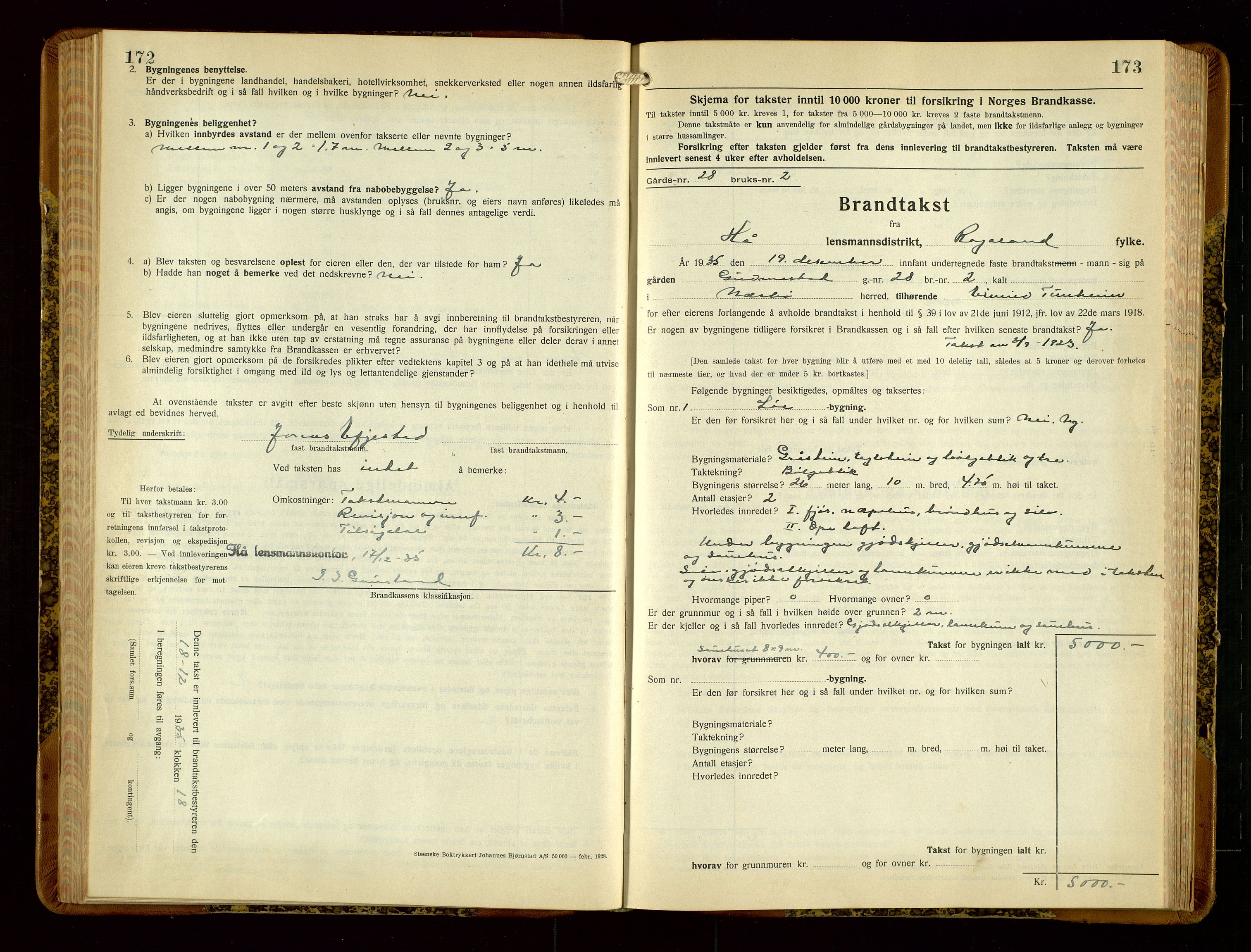 Hå lensmannskontor, AV/SAST-A-100456/Goa/L0006: Takstprotokoll (skjema), 1932-1938, p. 172-173