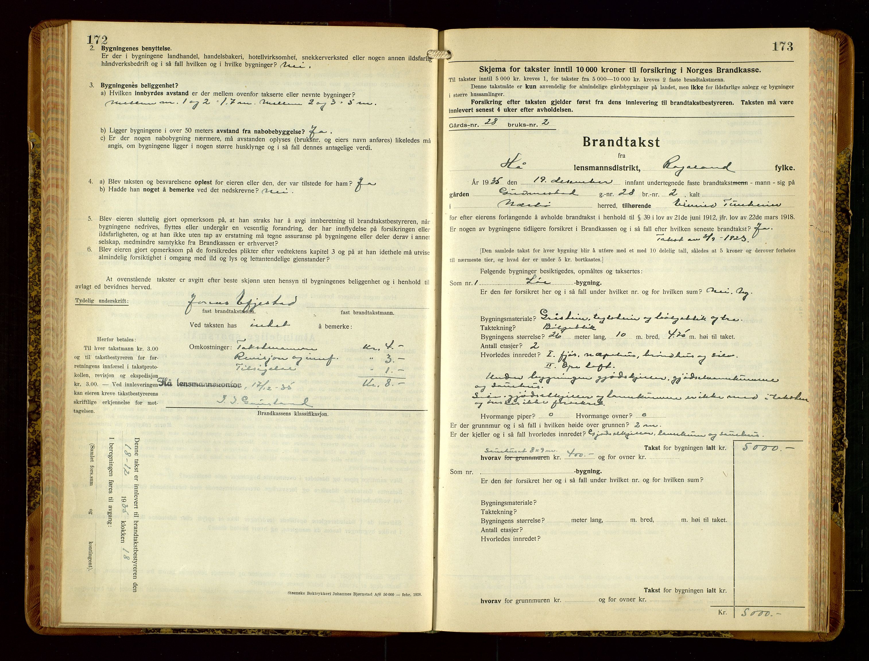 Hå lensmannskontor, SAST/A-100456/Goa/L0006: Takstprotokoll (skjema), 1932-1938, p. 172-173