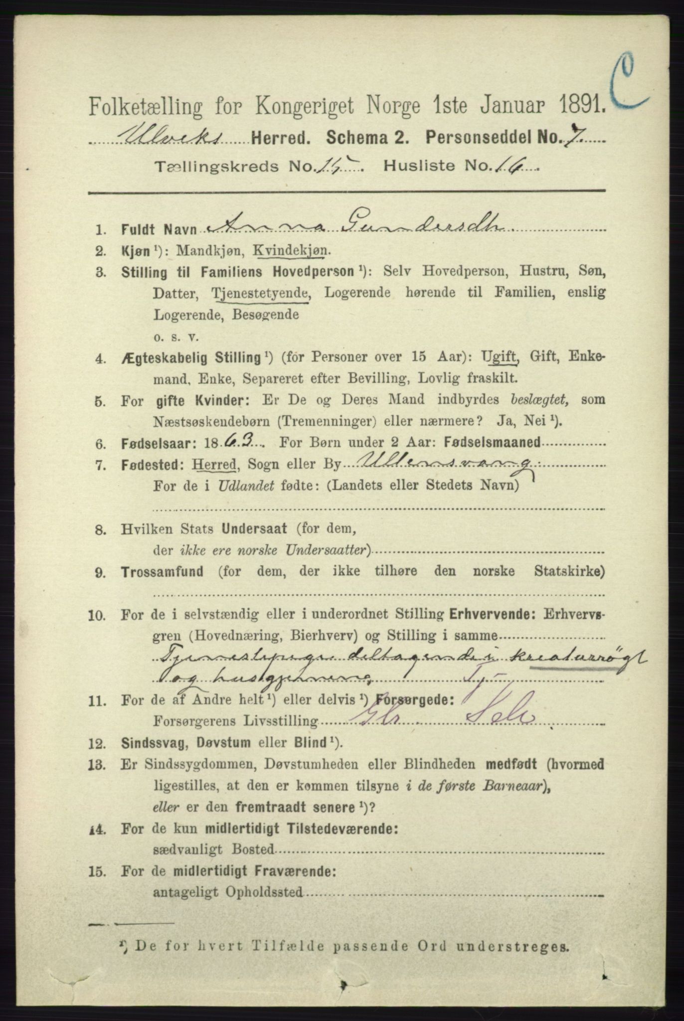 RA, 1891 census for 1233 Ulvik, 1891, p. 4687