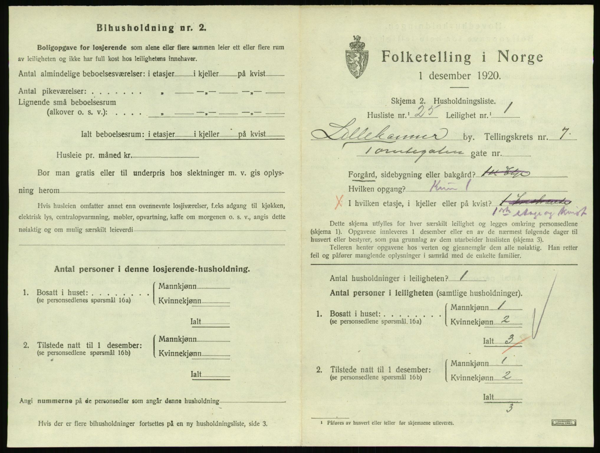 SAH, 1920 census for Lillehammer, 1920, p. 2748