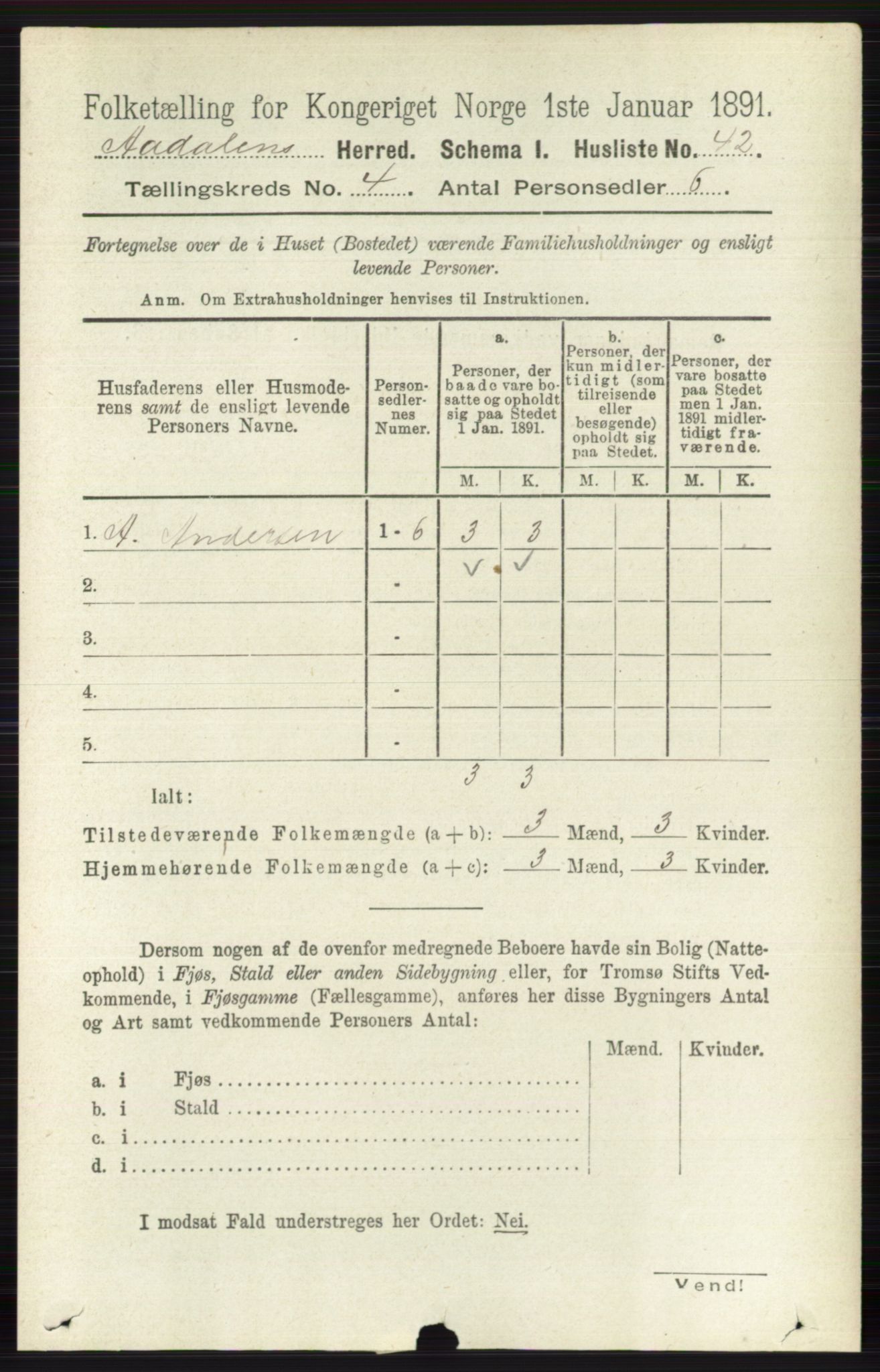 RA, 1891 census for 0614 Ådal, 1891, p. 1492