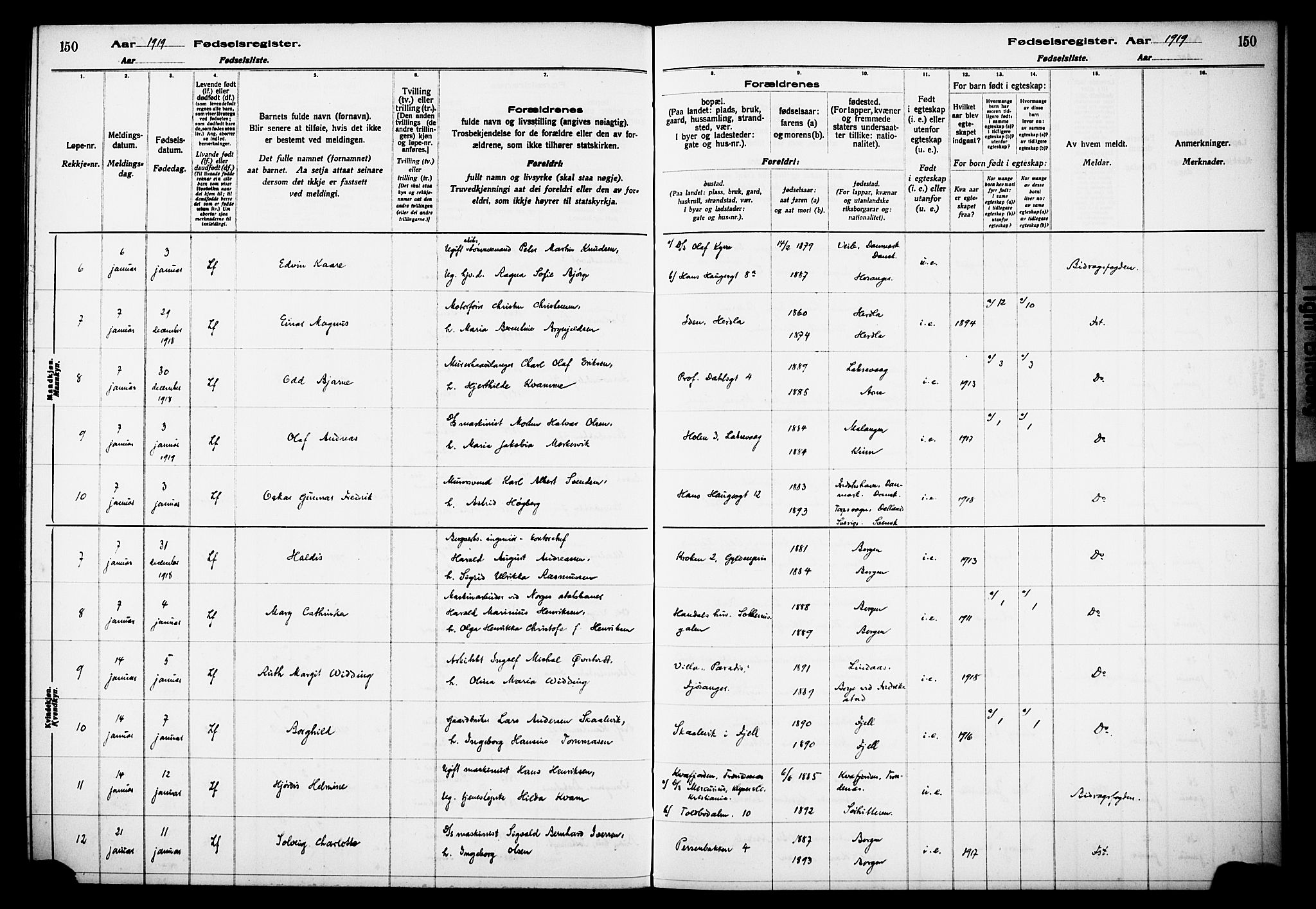 Kvinneklinikken, SAB/A-76301/F/L0A01: Birth register no. A 1, 1916-1920, p. 150