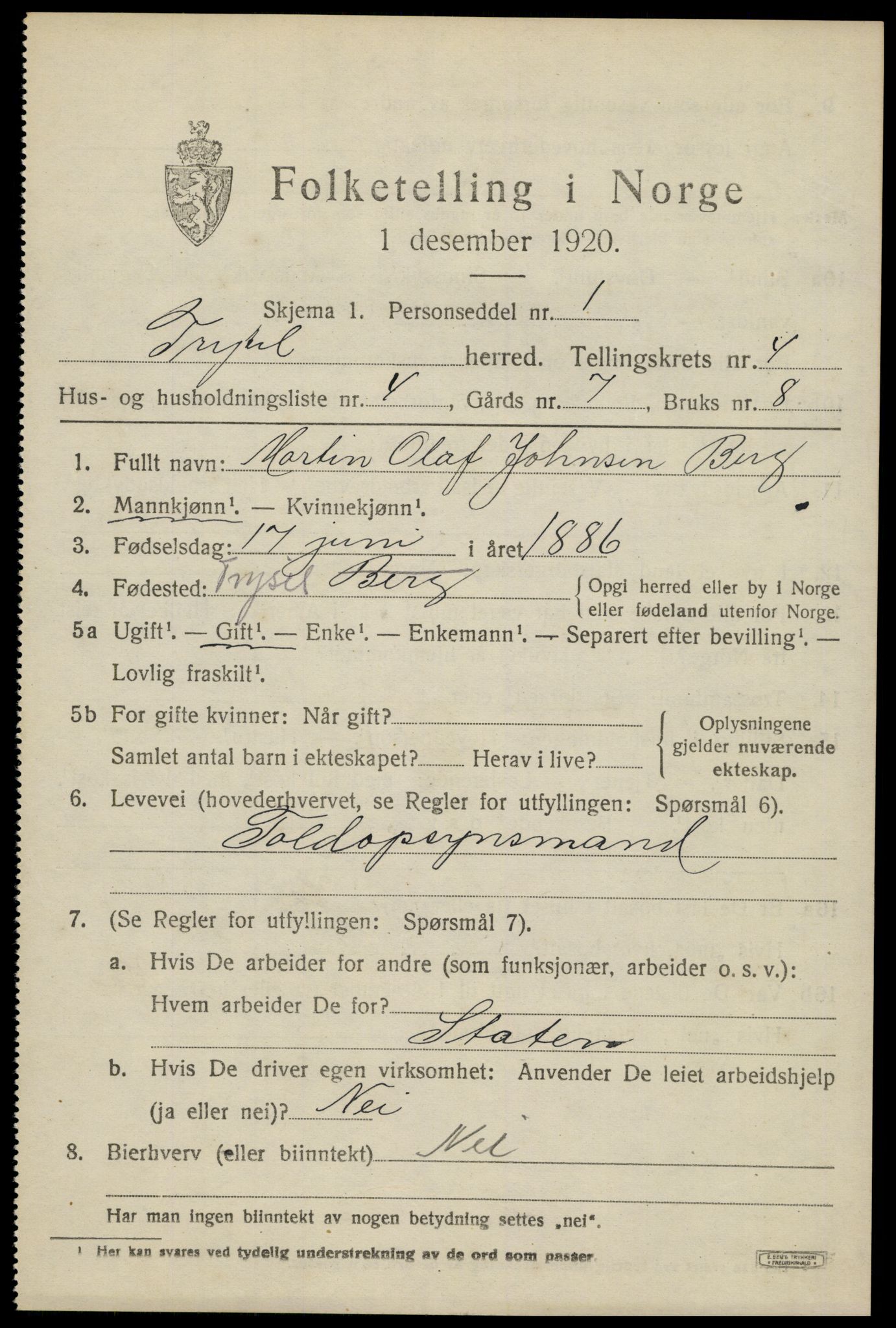 SAH, 1920 census for Trysil, 1920, p. 4117