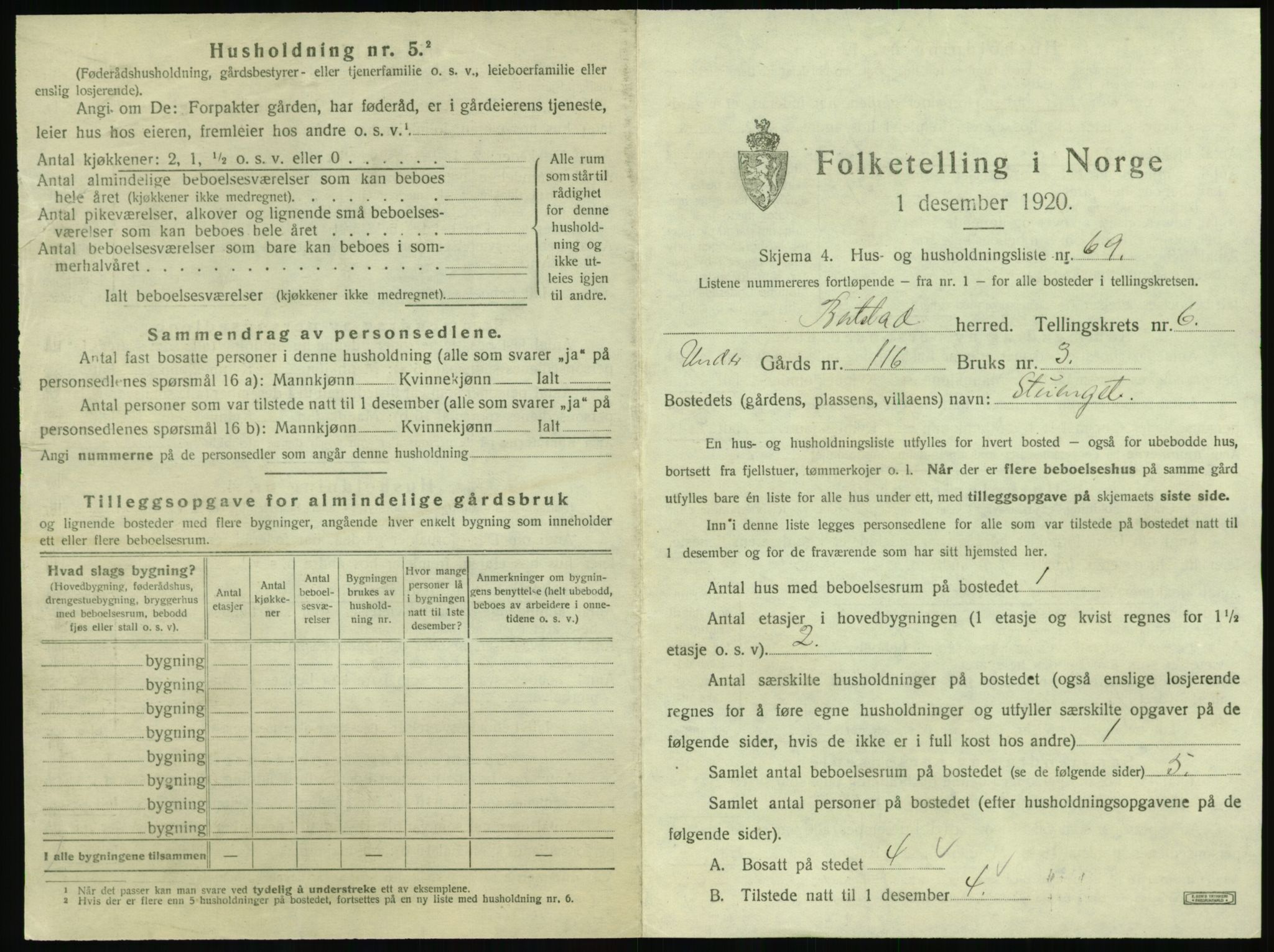 SAT, 1920 census for Beitstad, 1920, p. 749