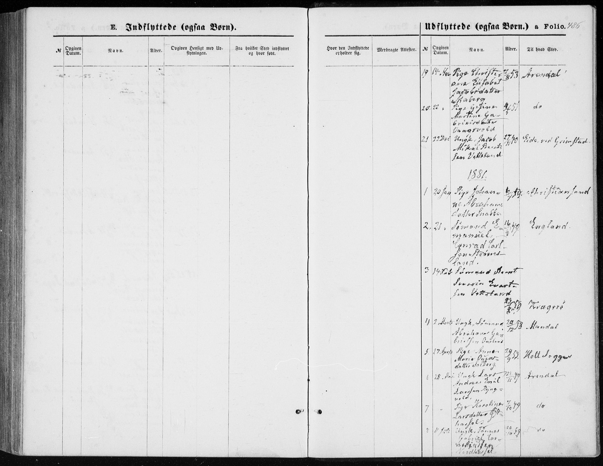 Lista sokneprestkontor, AV/SAK-1111-0027/F/Fb/L0004: Parish register (copy) no. B 4, 1877-1891, p. 486