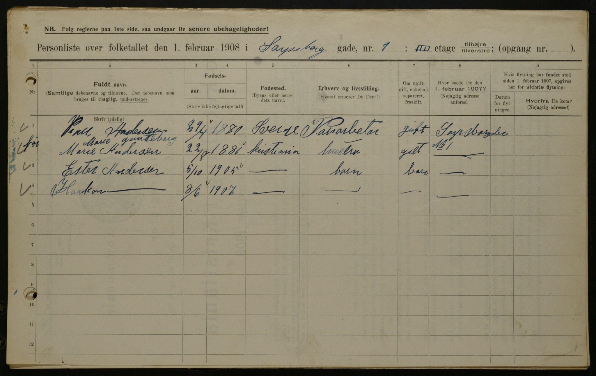 OBA, Municipal Census 1908 for Kristiania, 1908, p. 80311