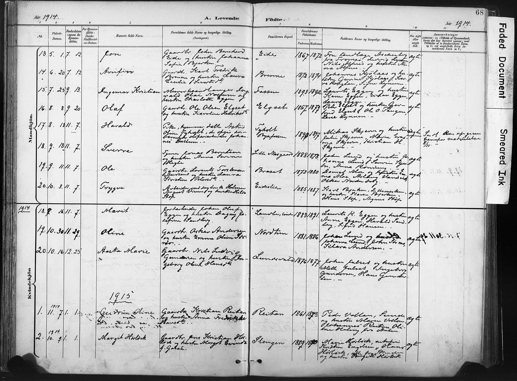 Ministerialprotokoller, klokkerbøker og fødselsregistre - Nord-Trøndelag, SAT/A-1458/717/L0162: Parish register (official) no. 717A12, 1898-1923, p. 68