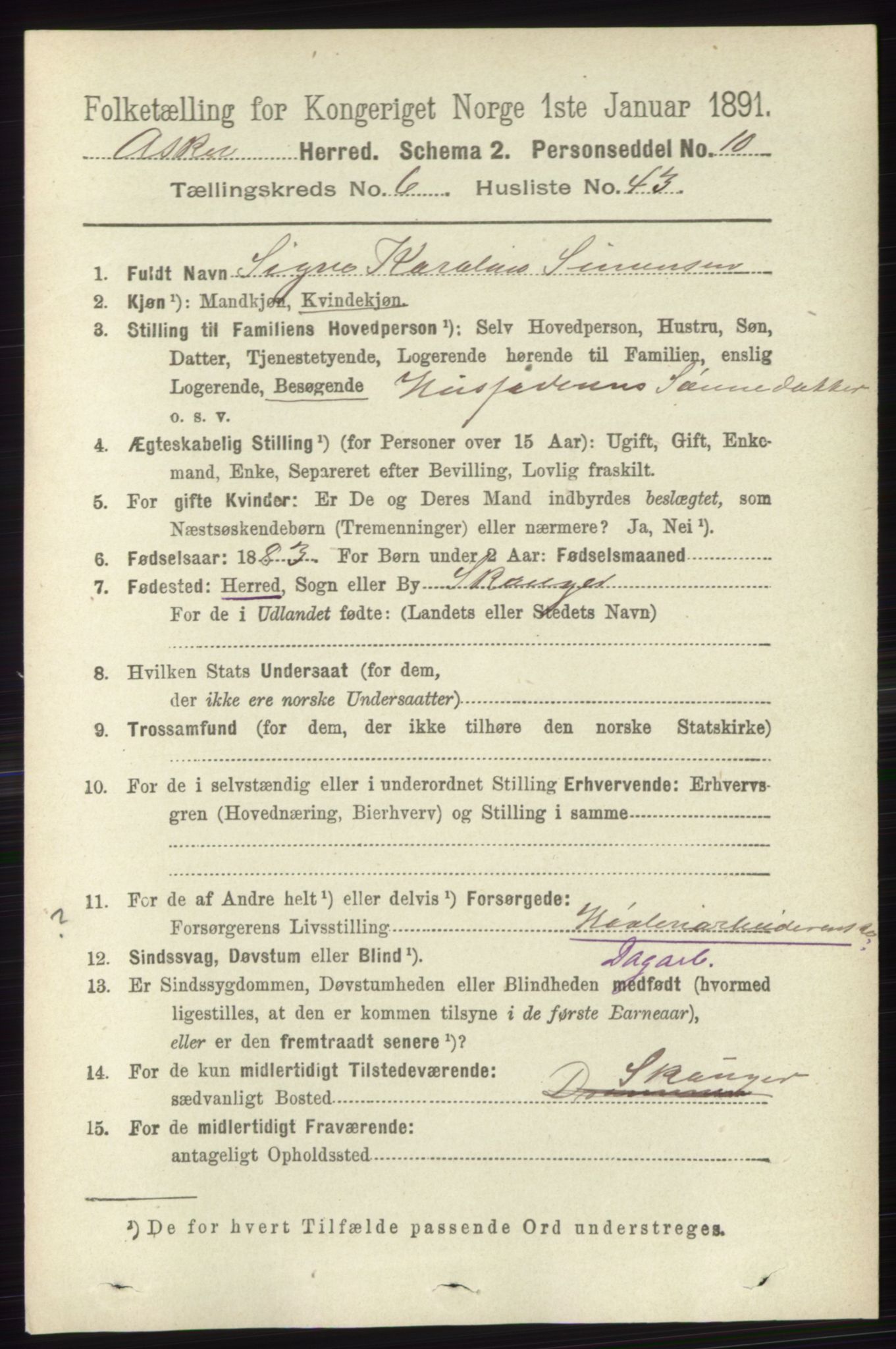 RA, 1891 census for 0220 Asker, 1891, p. 4453