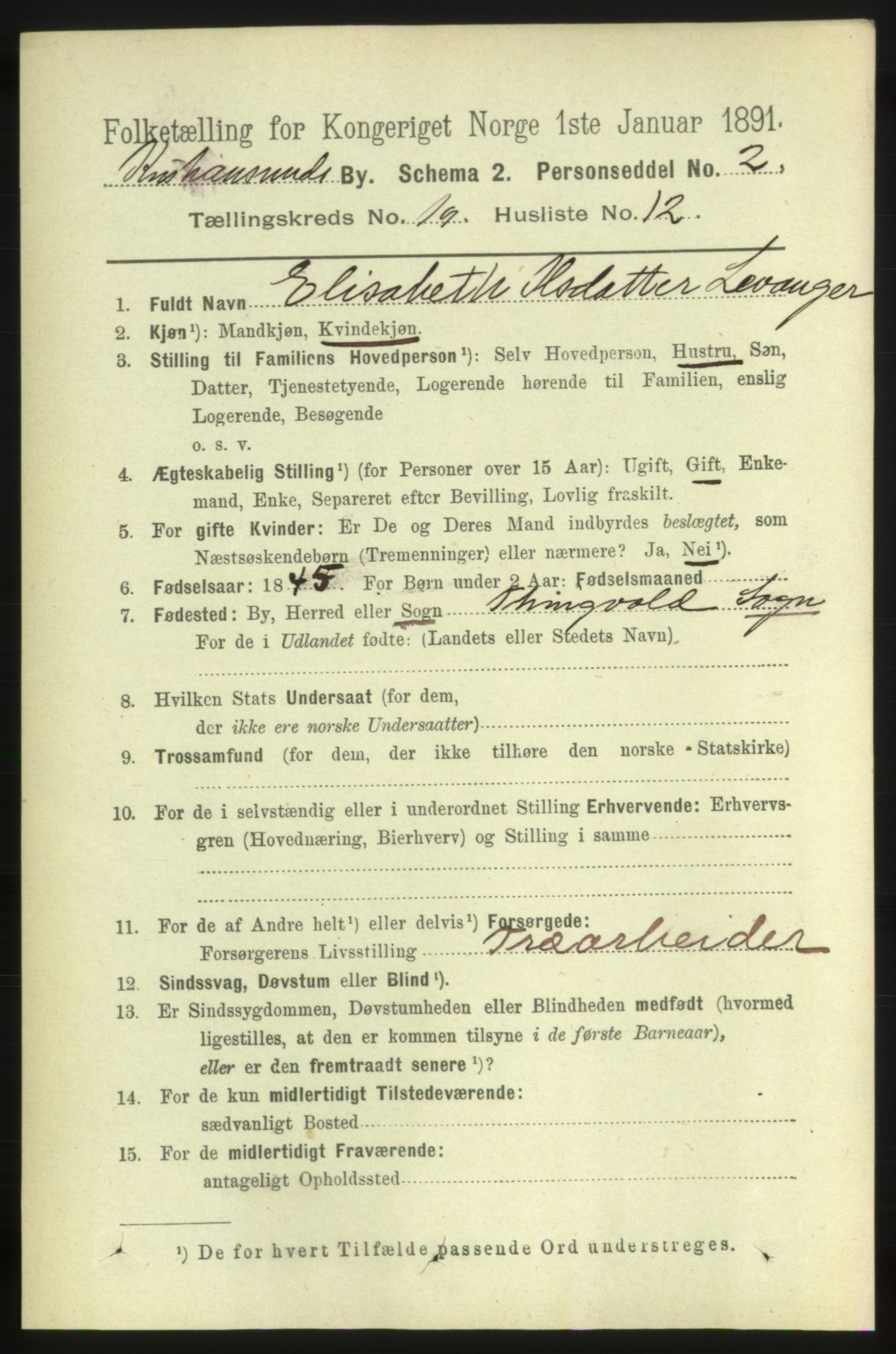 RA, 1891 census for 1503 Kristiansund, 1891, p. 12604