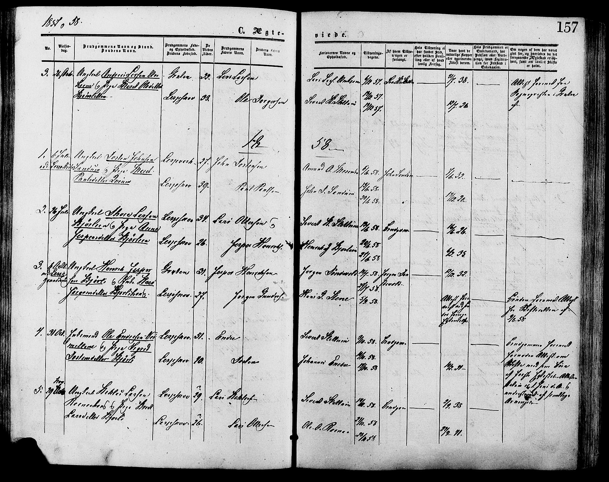 Lesja prestekontor, SAH/PREST-068/H/Ha/Haa/L0009: Parish register (official) no. 9, 1854-1889, p. 157