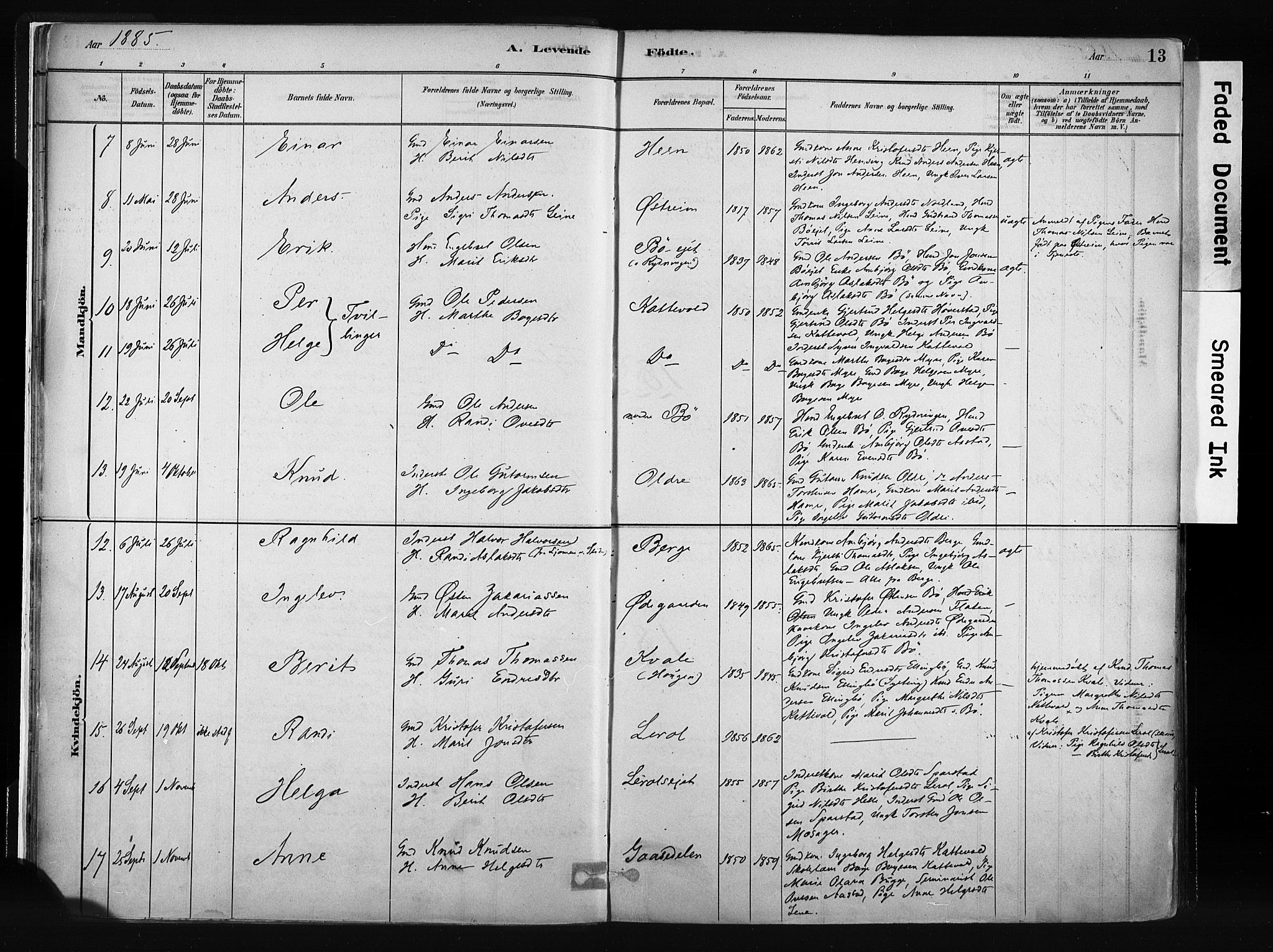 Vang prestekontor, Valdres, SAH/PREST-140/H/Ha/L0008: Parish register (official) no. 8, 1882-1910, p. 13