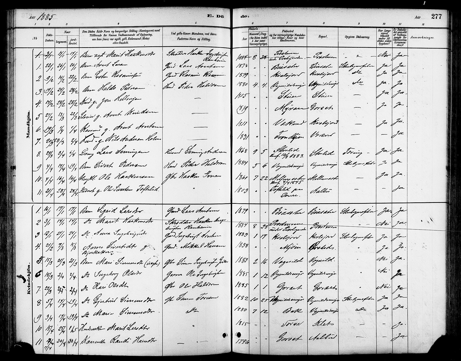 Ministerialprotokoller, klokkerbøker og fødselsregistre - Sør-Trøndelag, SAT/A-1456/678/L0901: Parish register (official) no. 678A10, 1881-1894, p. 277