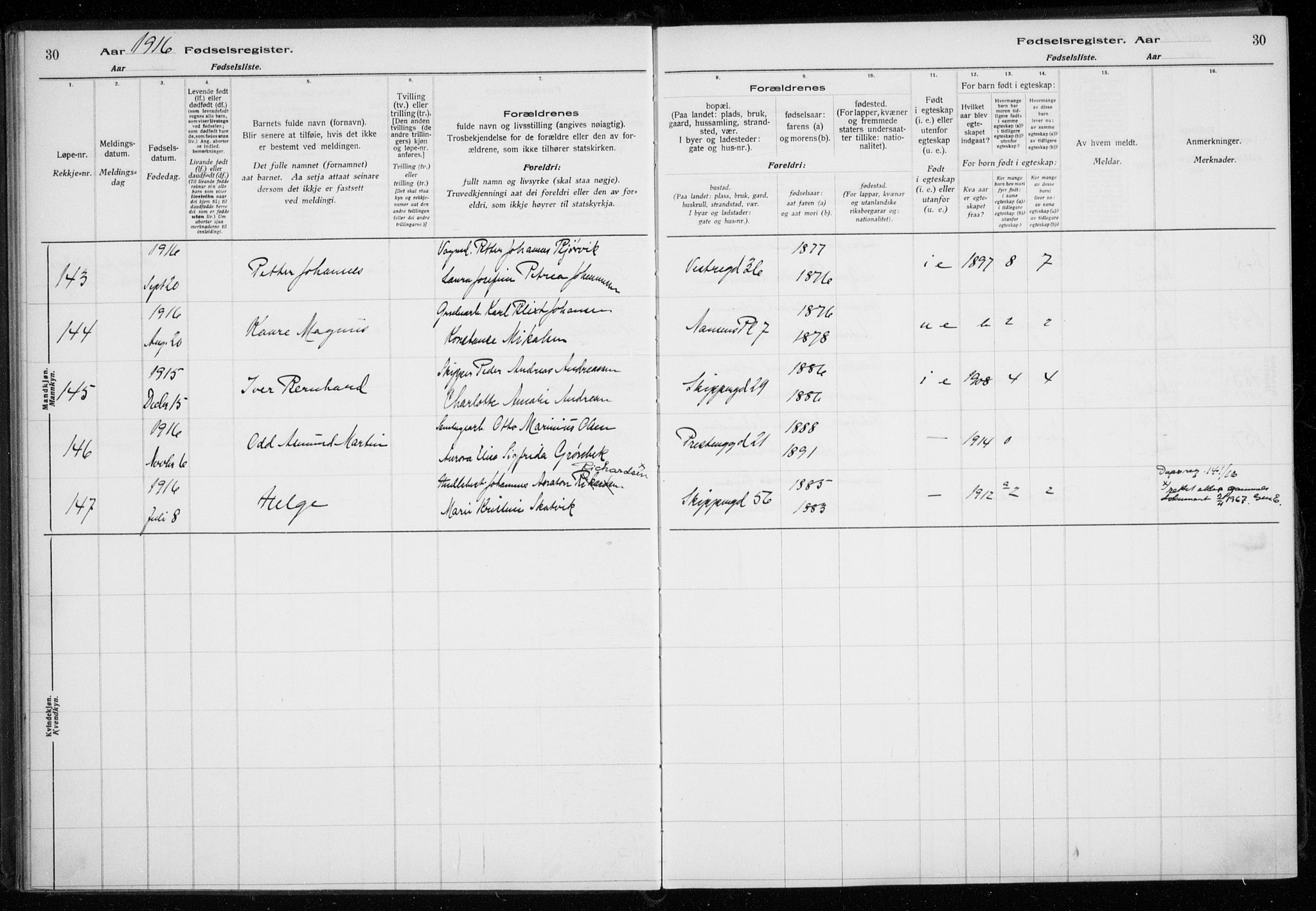 Tromsø sokneprestkontor/stiftsprosti/domprosti, AV/SATØ-S-1343/H/Ha/L0131: Birth register no. 131, 1916-1921, p. 30