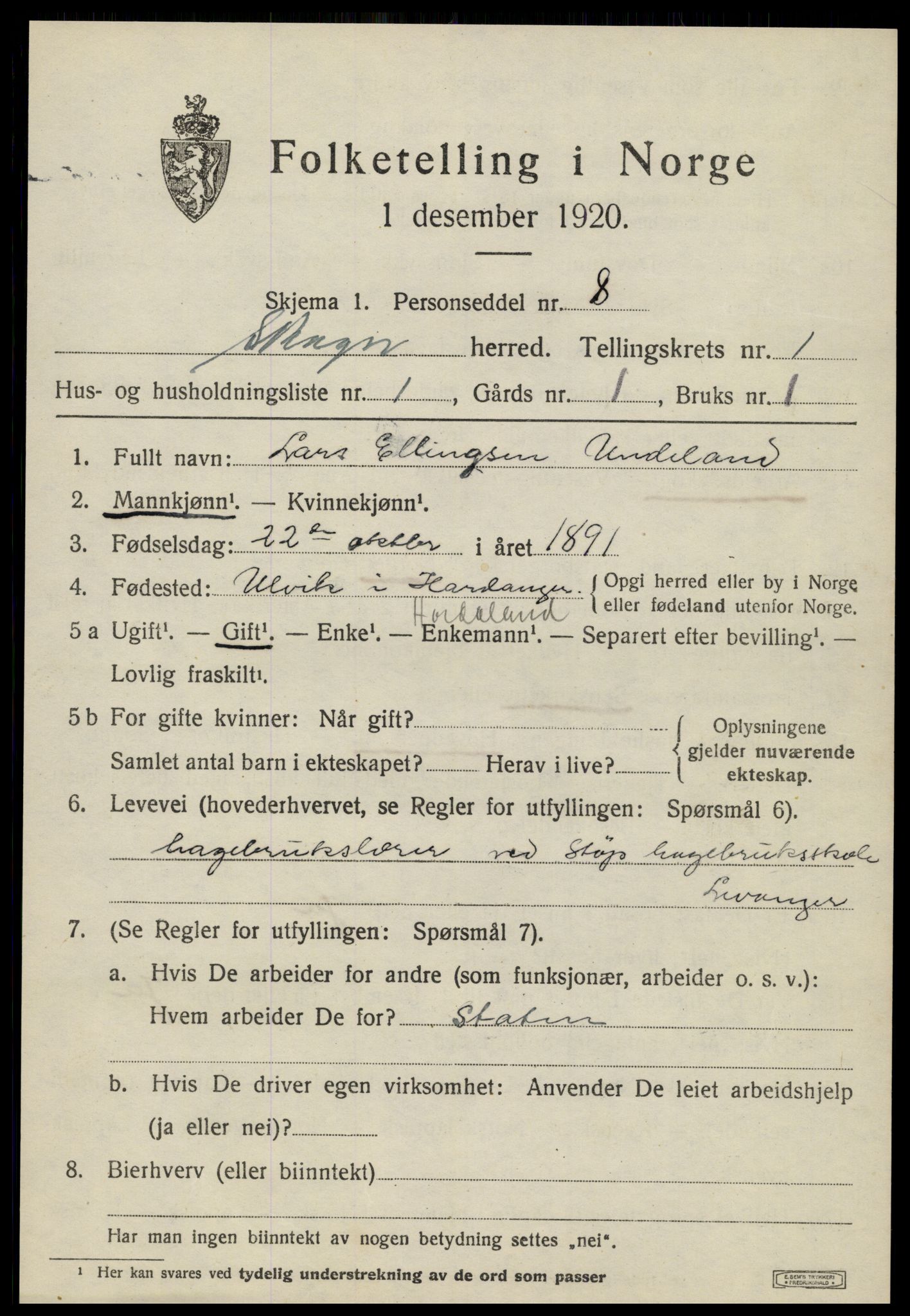SAT, 1920 census for Skogn, 1920, p. 1297