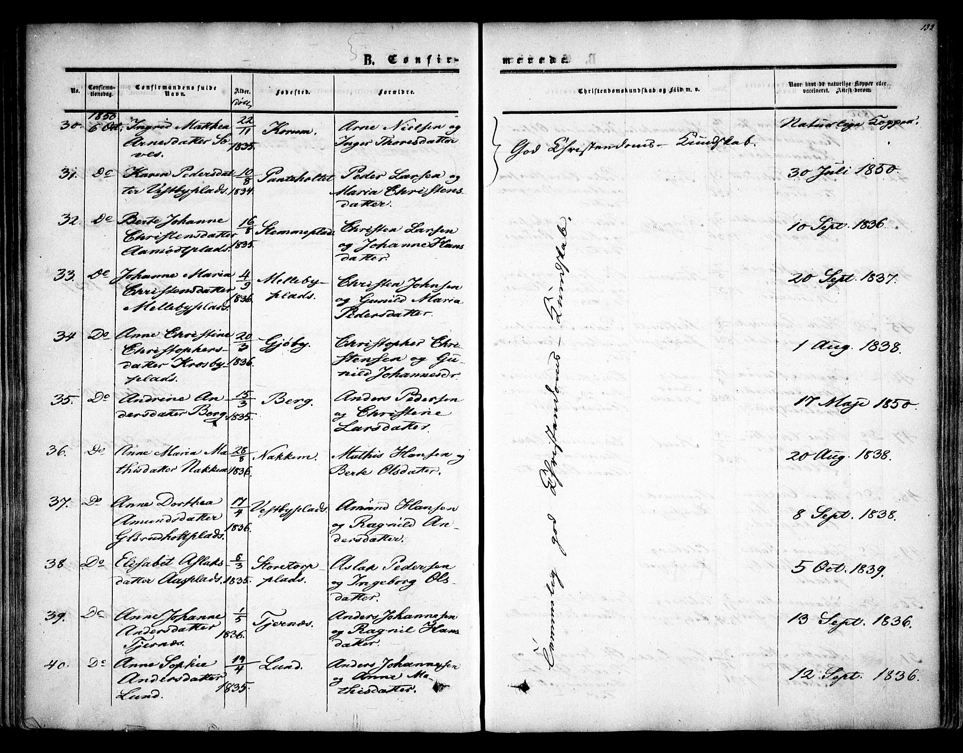 Rakkestad prestekontor Kirkebøker, AV/SAO-A-2008/F/Fa/L0009: Parish register (official) no. I 9, 1850-1856, p. 133