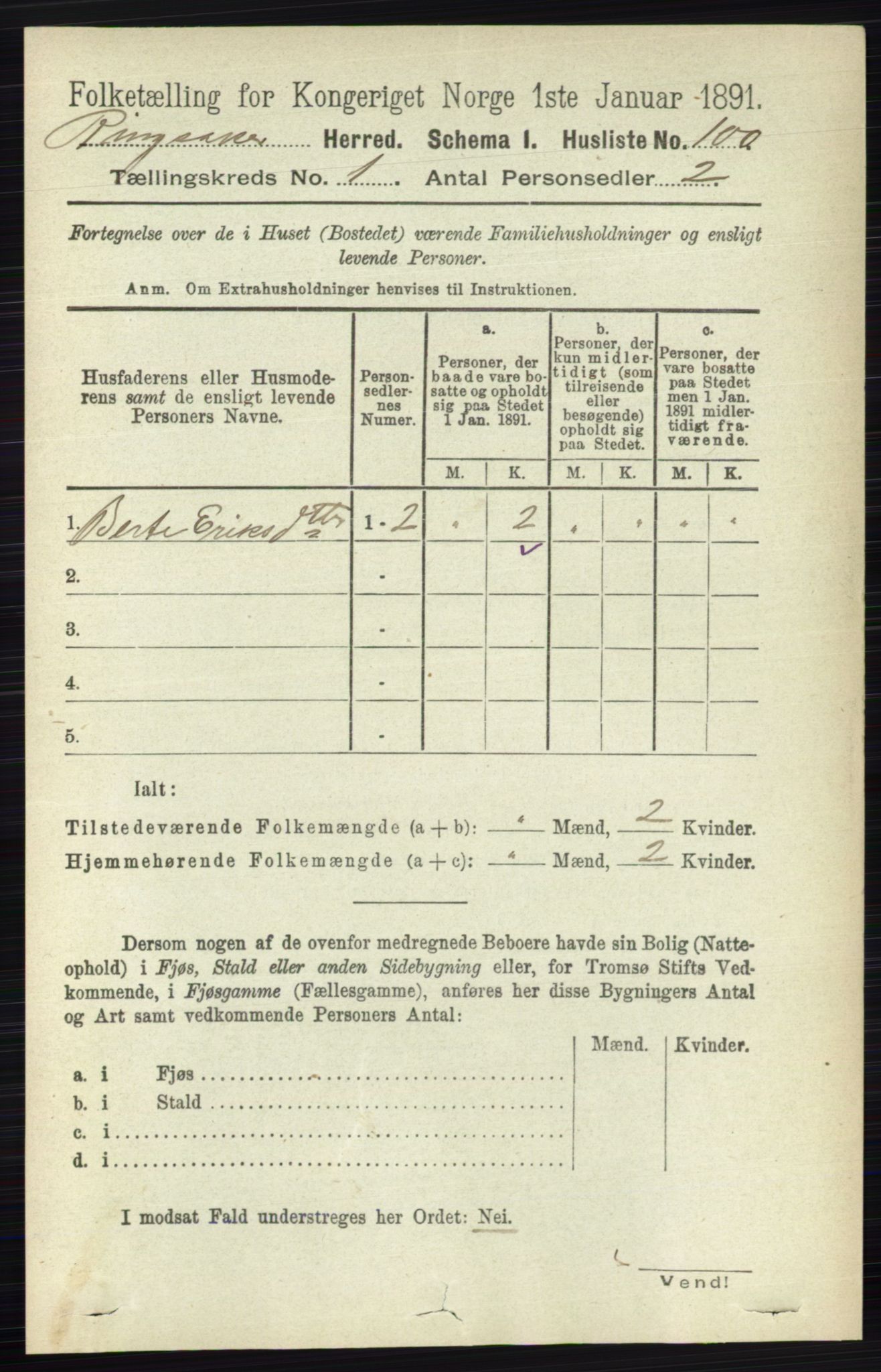 RA, 1891 census for 0412 Ringsaker, 1891, p. 166