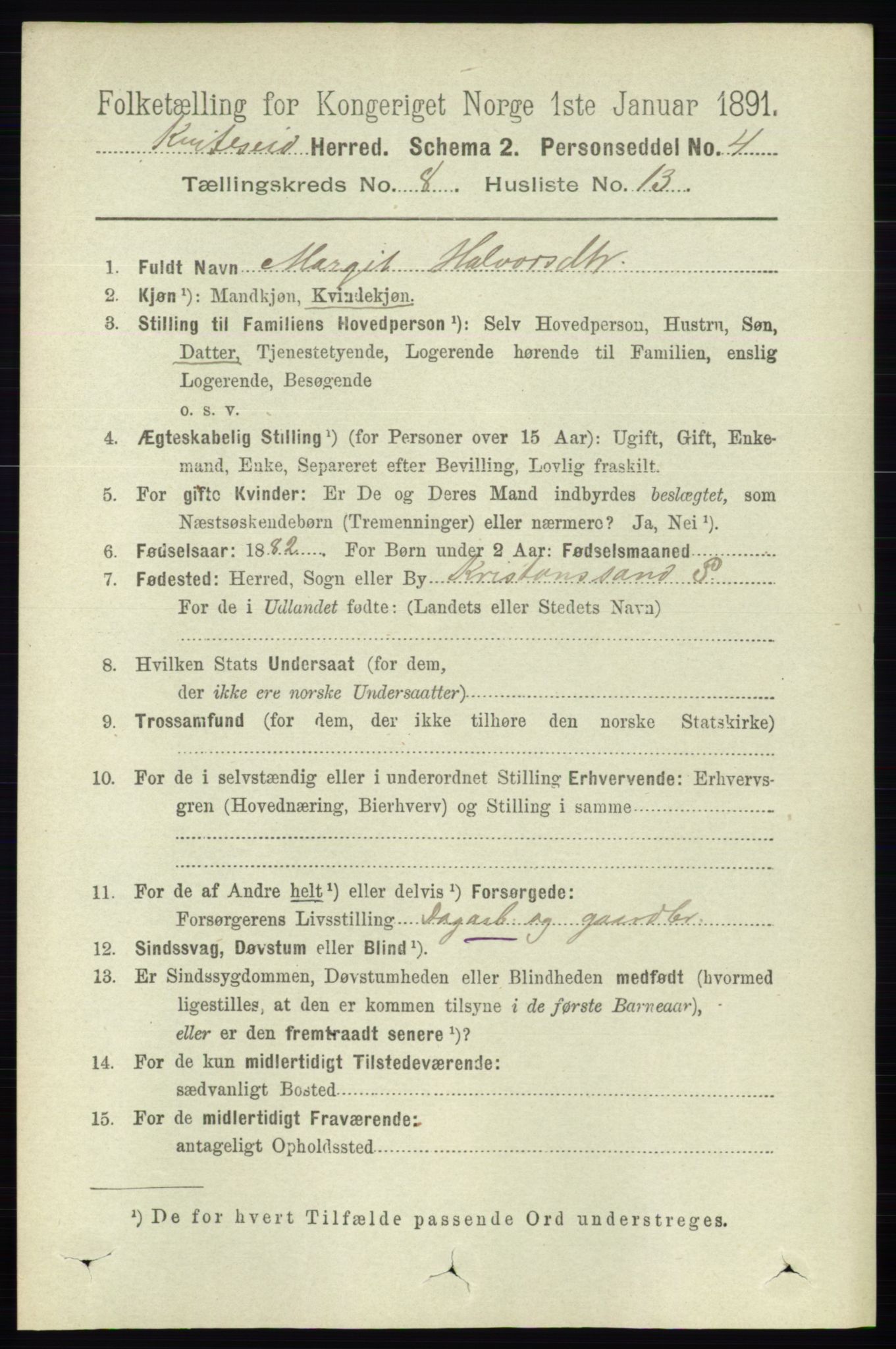 RA, 1891 census for 0829 Kviteseid, 1891, p. 1677