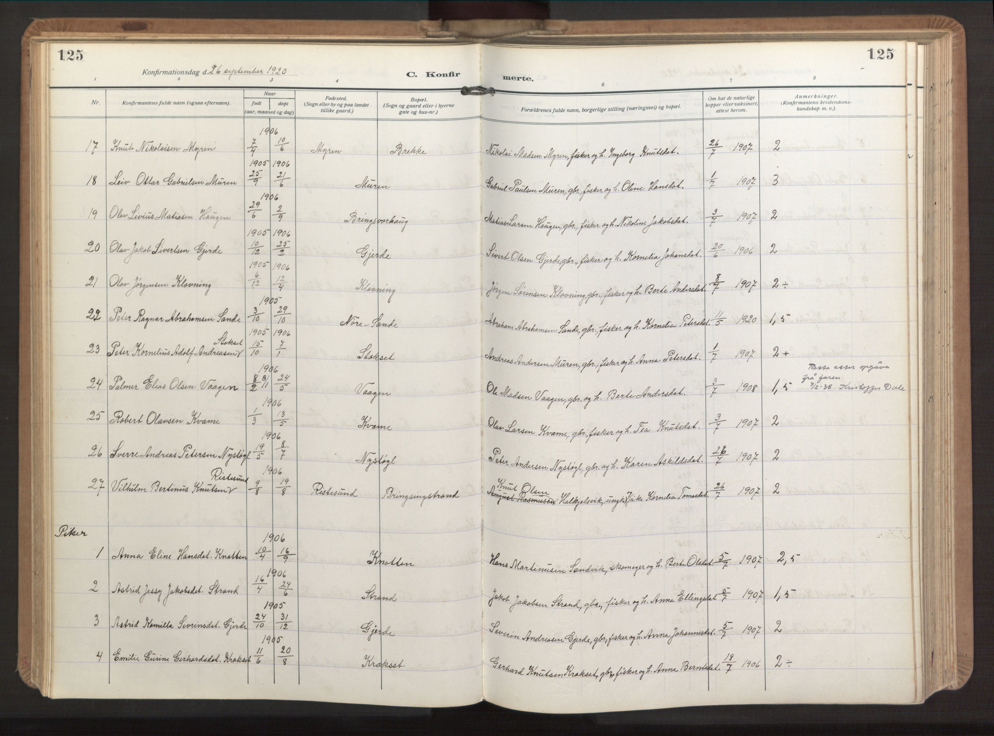 Ministerialprotokoller, klokkerbøker og fødselsregistre - Møre og Romsdal, AV/SAT-A-1454/503/L0044: Parish register (official) no. 503A12, 1918-1931, p. 125