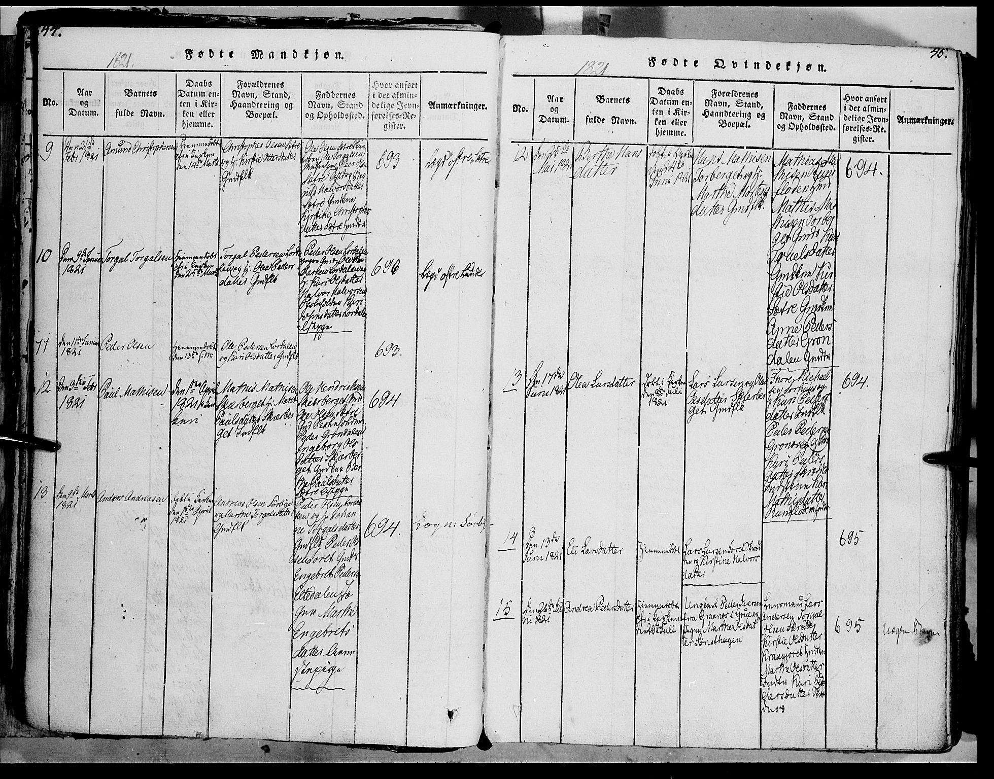 Trysil prestekontor, AV/SAH-PREST-046/H/Ha/Haa/L0003: Parish register (official) no. 3 /1, 1814-1841, p. 44-45