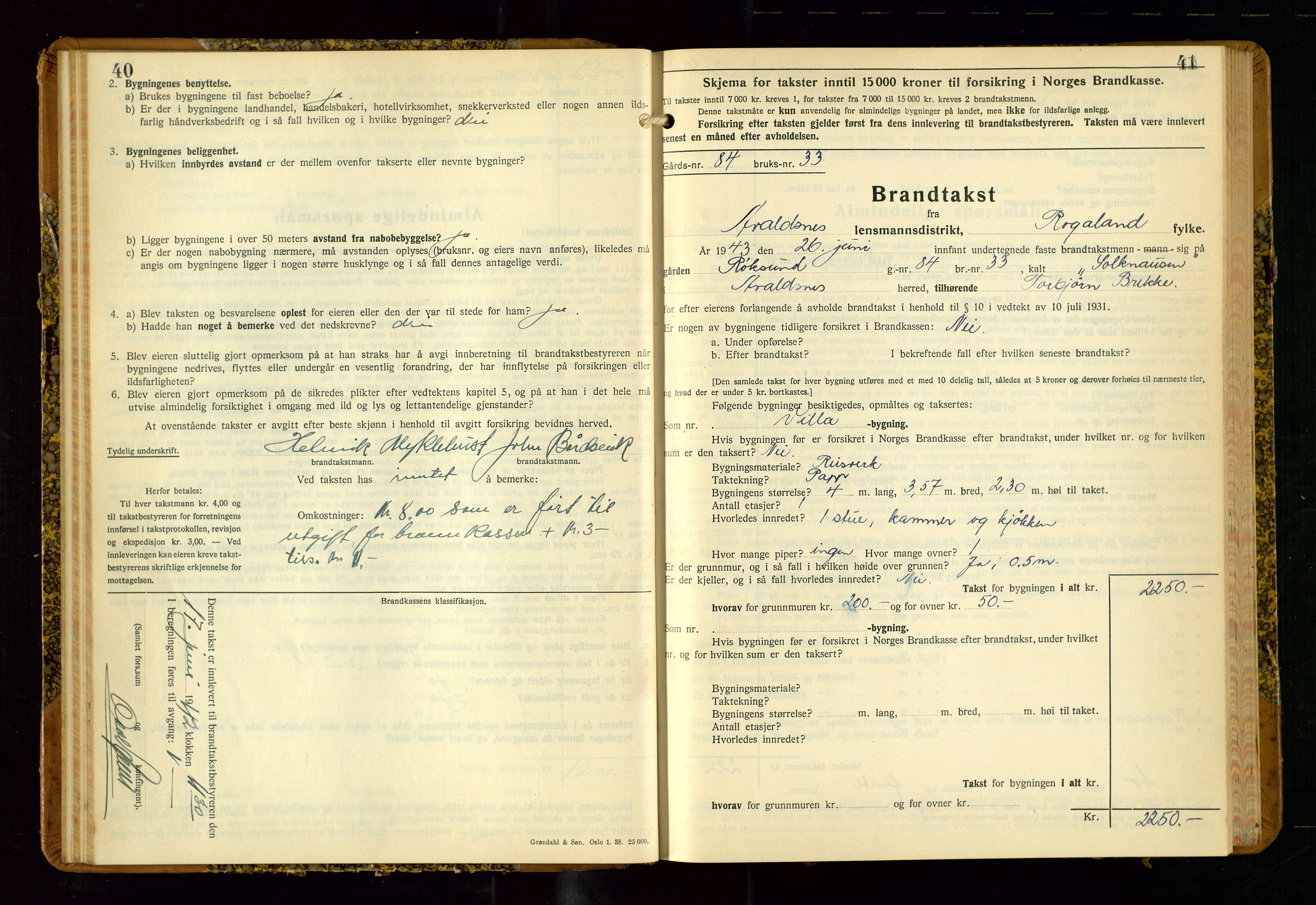 Avaldsnes lensmannskontor, AV/SAST-A-100286/Gob/L0002: "Branntakstprotokoll for Avaldsnes lensmannsdistrikt Rogaland fylke", 1940-1950, p. 40-41