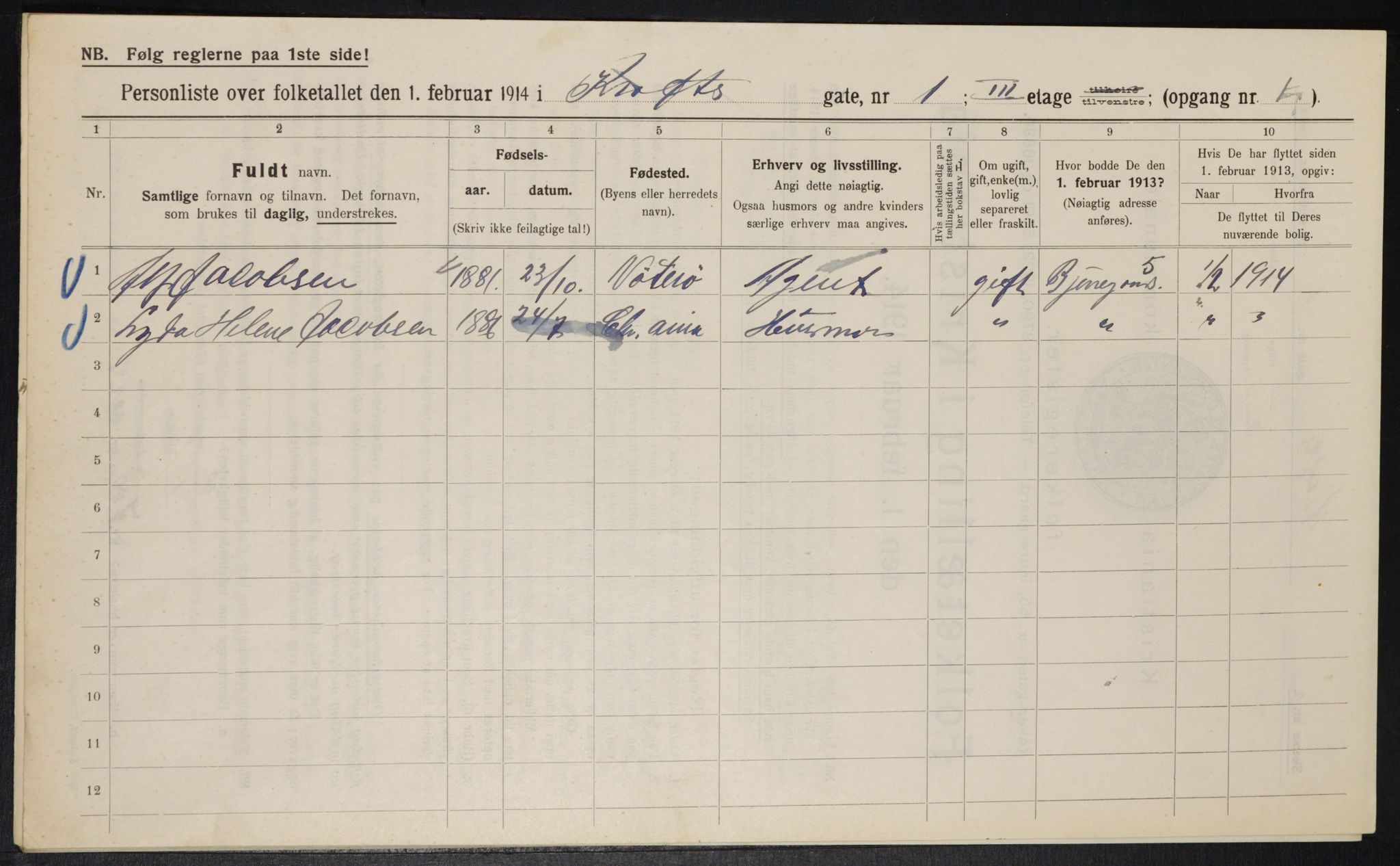 OBA, Municipal Census 1914 for Kristiania, 1914, p. 53832