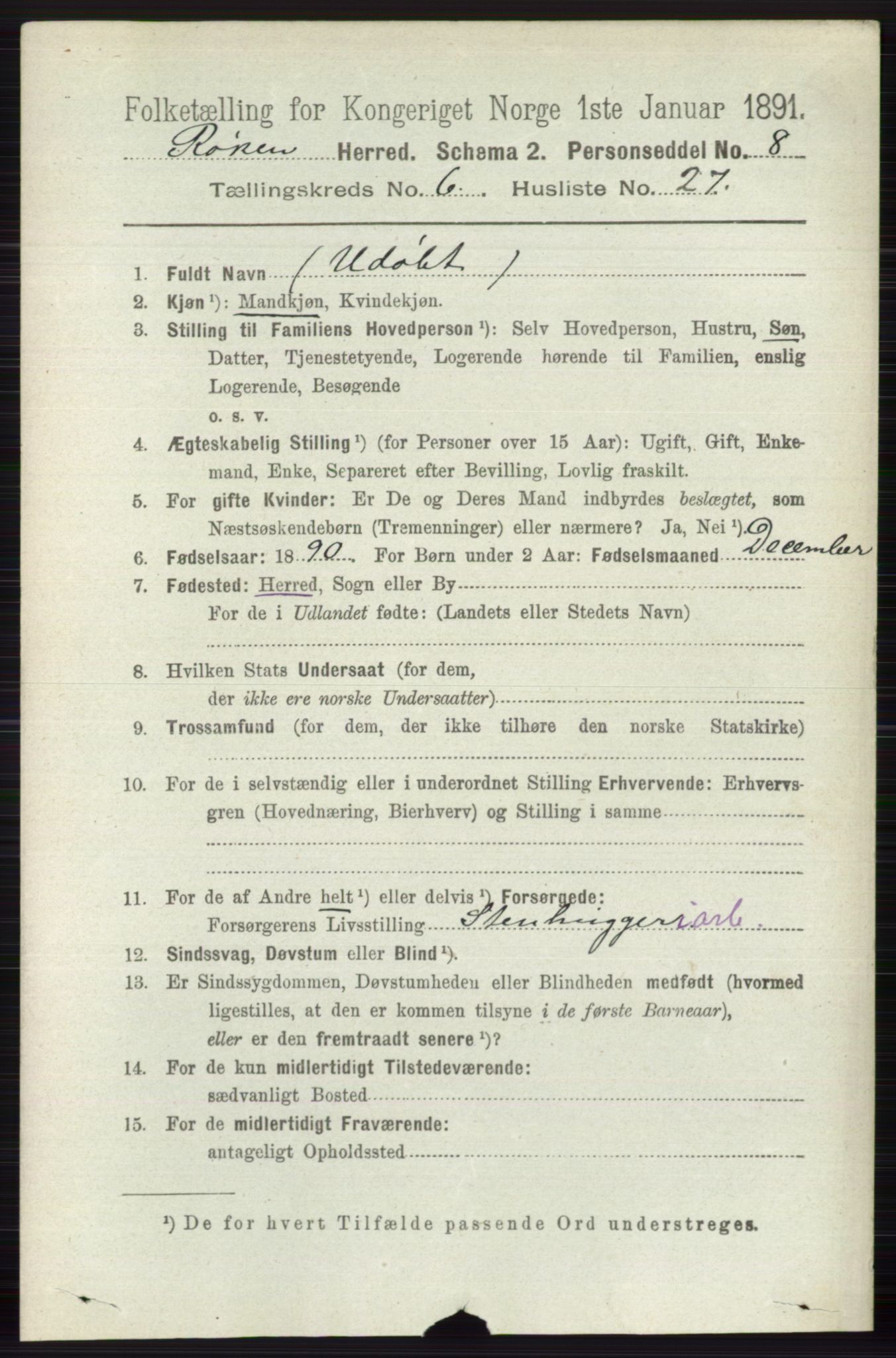 RA, 1891 census for 0627 Røyken, 1891, p. 3776