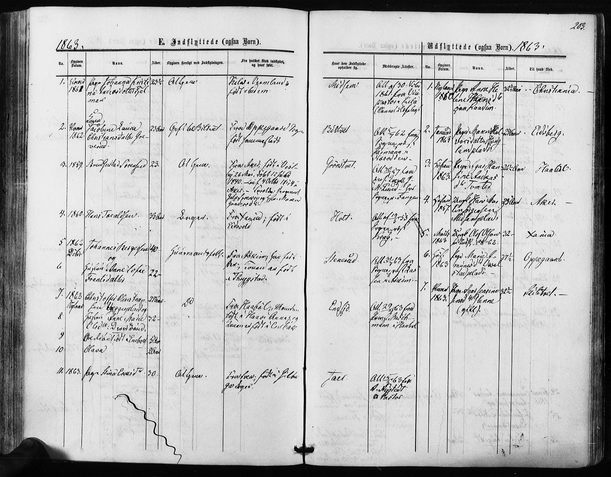 Kråkstad prestekontor Kirkebøker, SAO/A-10125a/F/Fa/L0007: Parish register (official) no. I 7, 1858-1870, p. 203