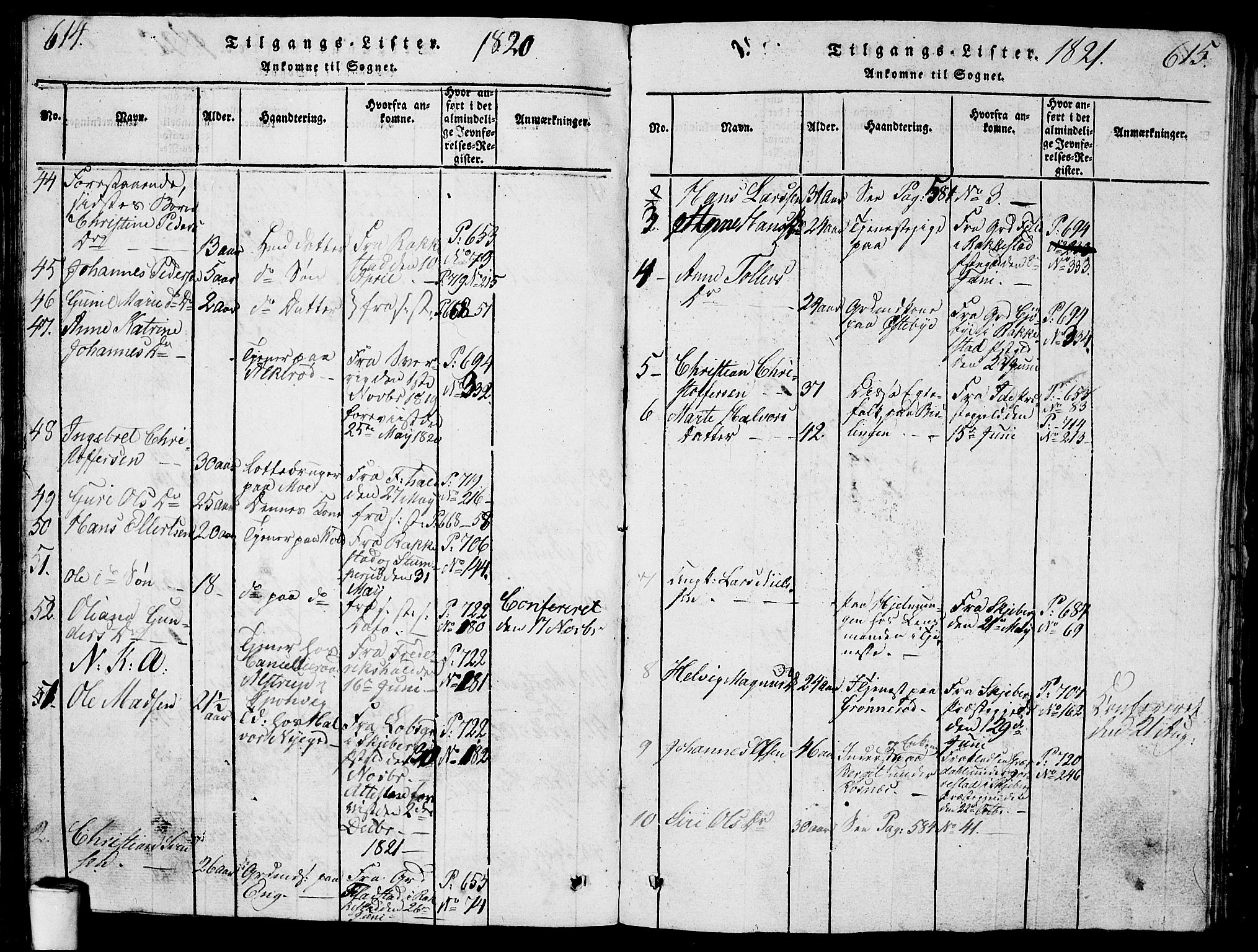 Berg prestekontor Kirkebøker, AV/SAO-A-10902/G/Ga/L0001: Parish register (copy) no. I 1, 1815-1832, p. 614-615