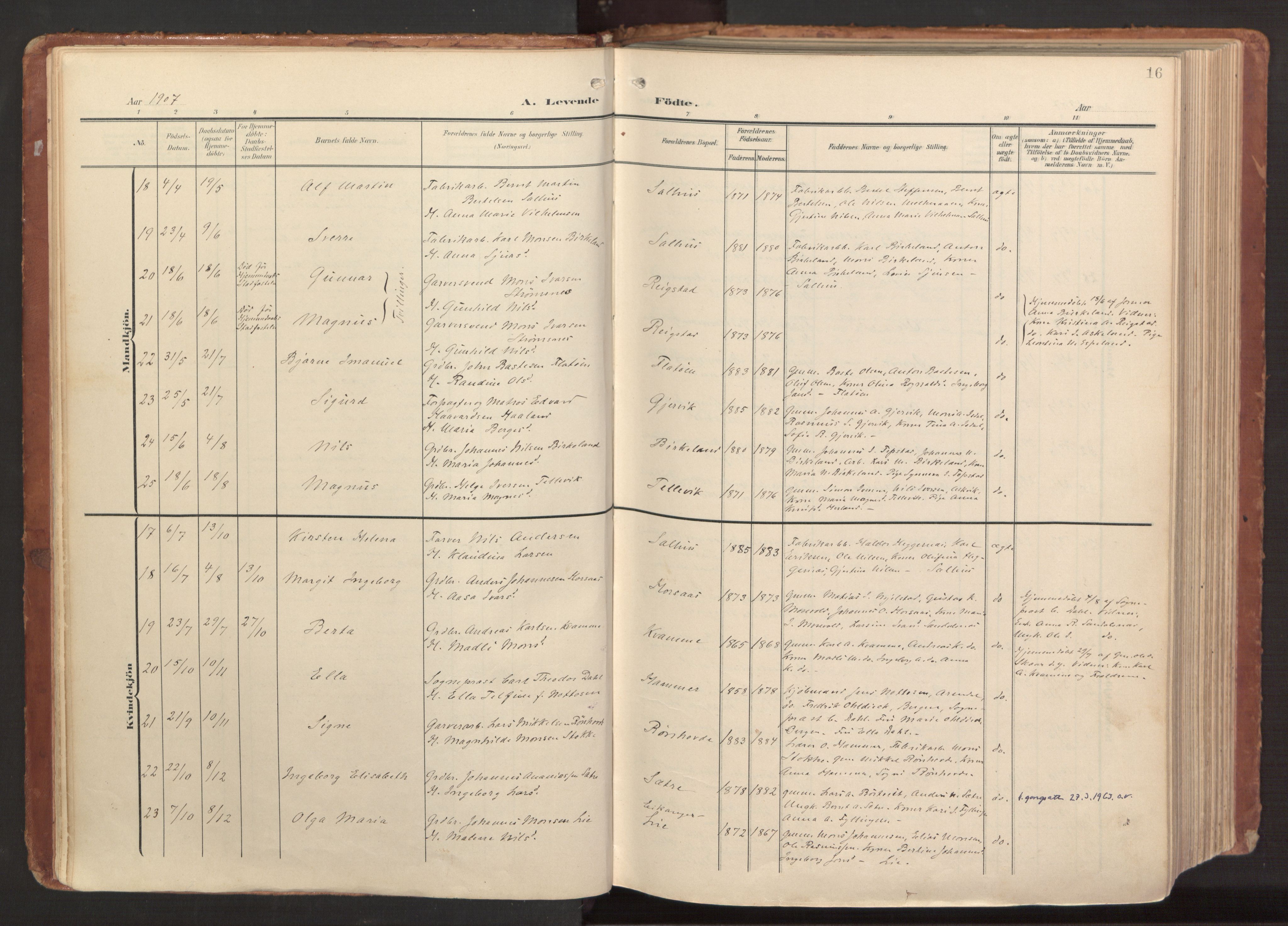 Hamre sokneprestembete, AV/SAB-A-75501/H/Ha/Haa/Haab/L0002: Parish register (official) no. B 2, 1905-1924, p. 16