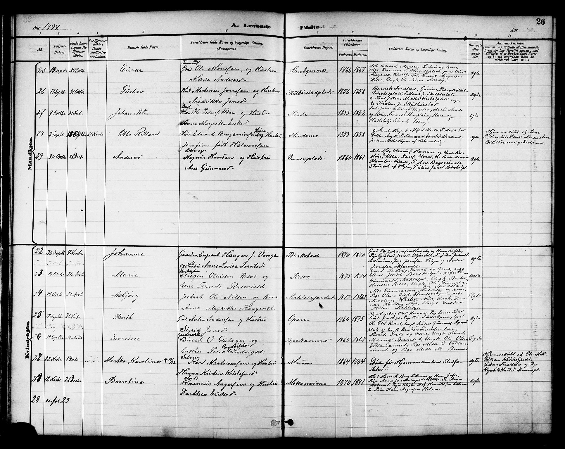 Ministerialprotokoller, klokkerbøker og fødselsregistre - Nord-Trøndelag, SAT/A-1458/709/L0087: Parish register (copy) no. 709C01, 1892-1913, p. 26
