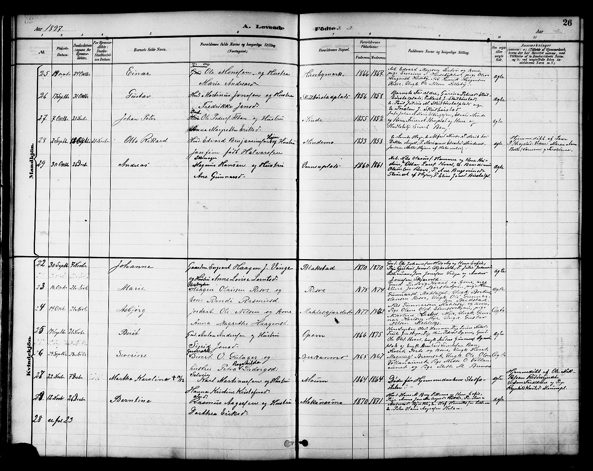 Ministerialprotokoller, klokkerbøker og fødselsregistre - Nord-Trøndelag, AV/SAT-A-1458/709/L0087: Parish register (copy) no. 709C01, 1892-1913, p. 26