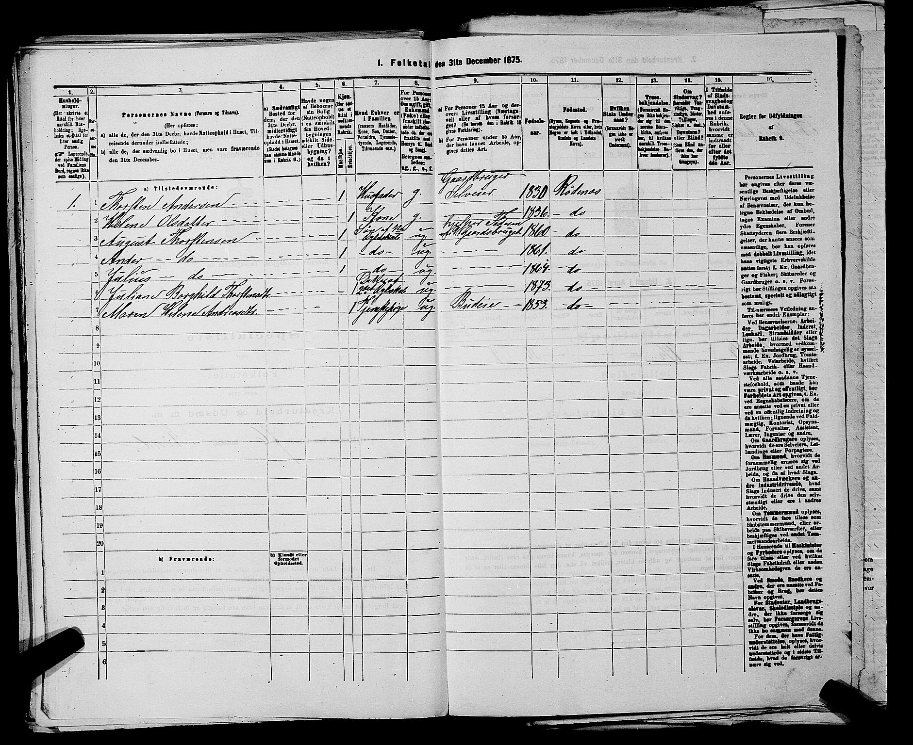RA, 1875 census for 0120P Rødenes, 1875, p. 498