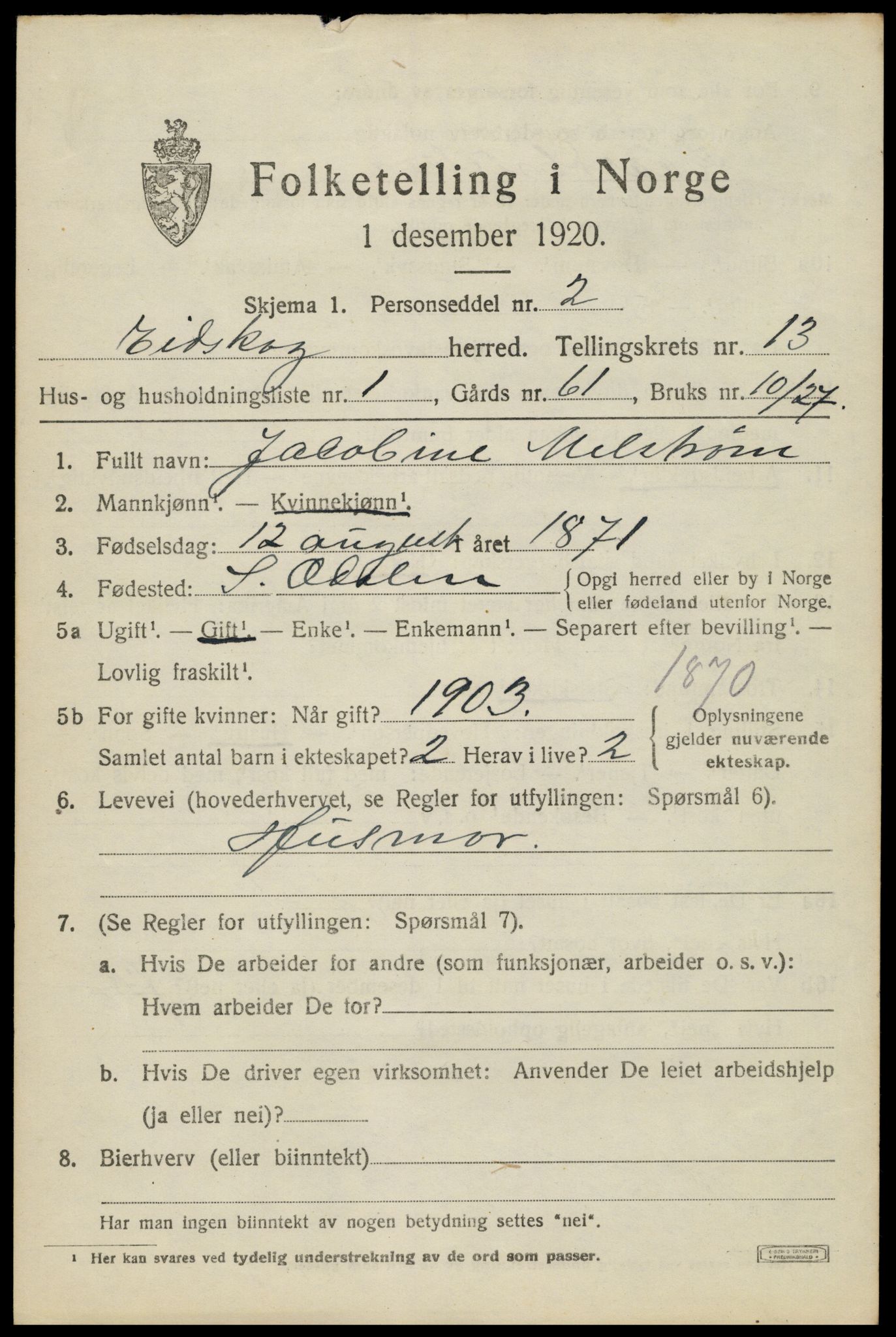 SAH, 1920 census for Eidskog, 1920, p. 12121