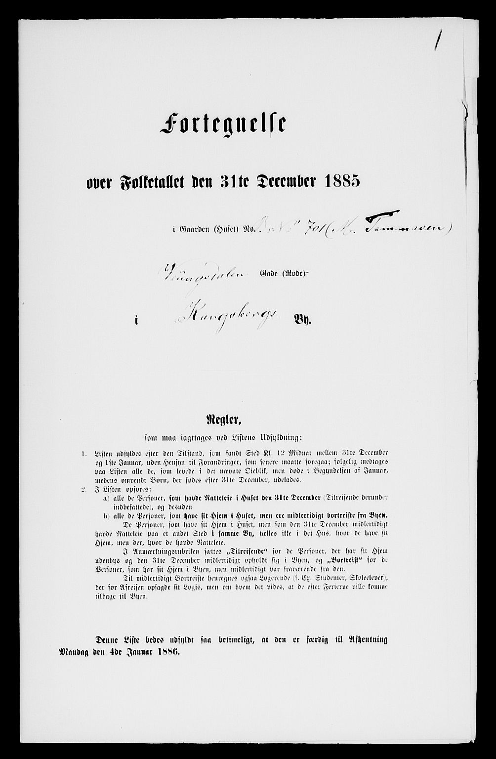 SAKO, 1885 census for 0604 Kongsberg, 1885, p. 1255