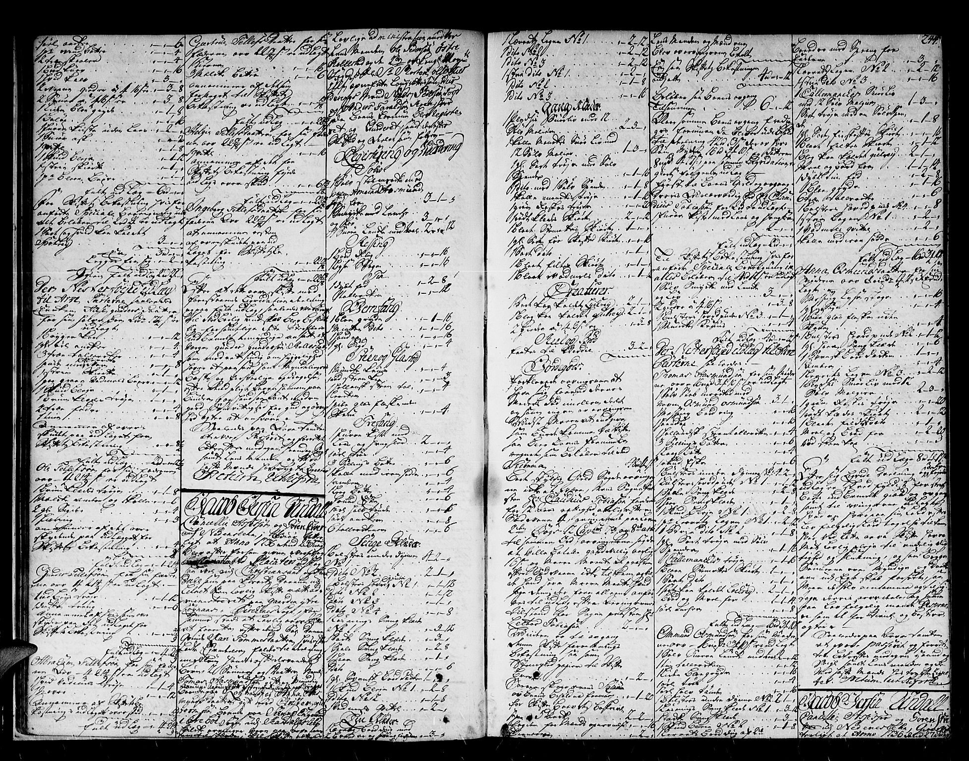Nedenes sorenskriveri før 1824, SAK/1221-0007/H/Hc/L0017: Skifteprotokoll med register nr 13a, 1734-1737, p. 243b-244a