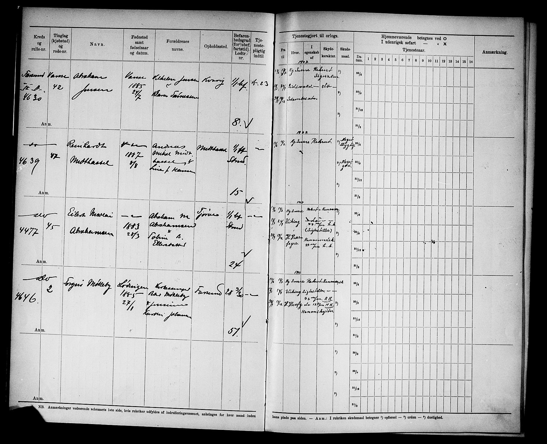 Kristiansand mønstringskrets, SAK/2031-0015/F/Fd/L0009: Rulle sjøvernepliktige, C-9, 1907, p. 15