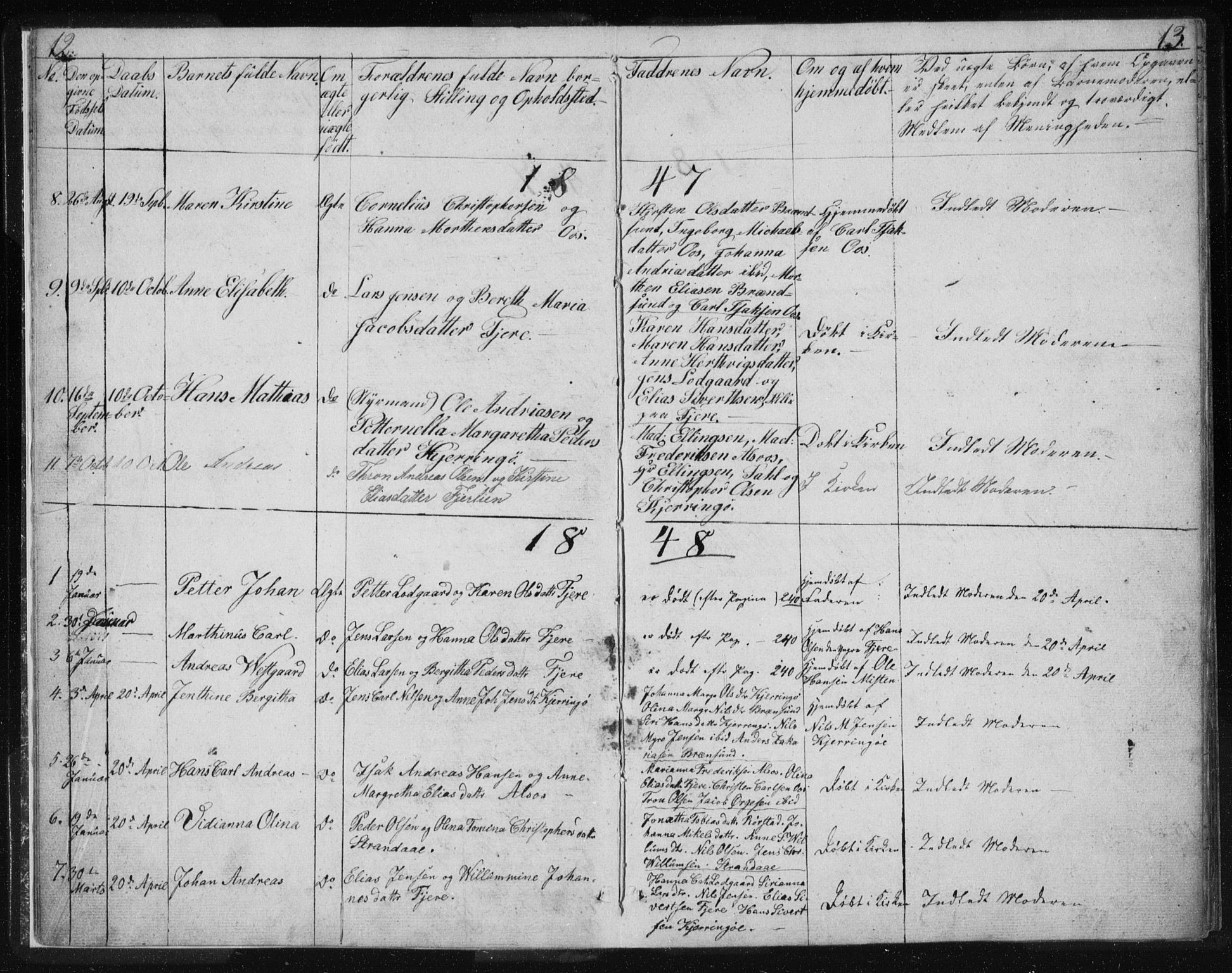 Ministerialprotokoller, klokkerbøker og fødselsregistre - Nordland, SAT/A-1459/803/L0074: Parish register (copy) no. 803C01, 1845-1866, p. 12-13