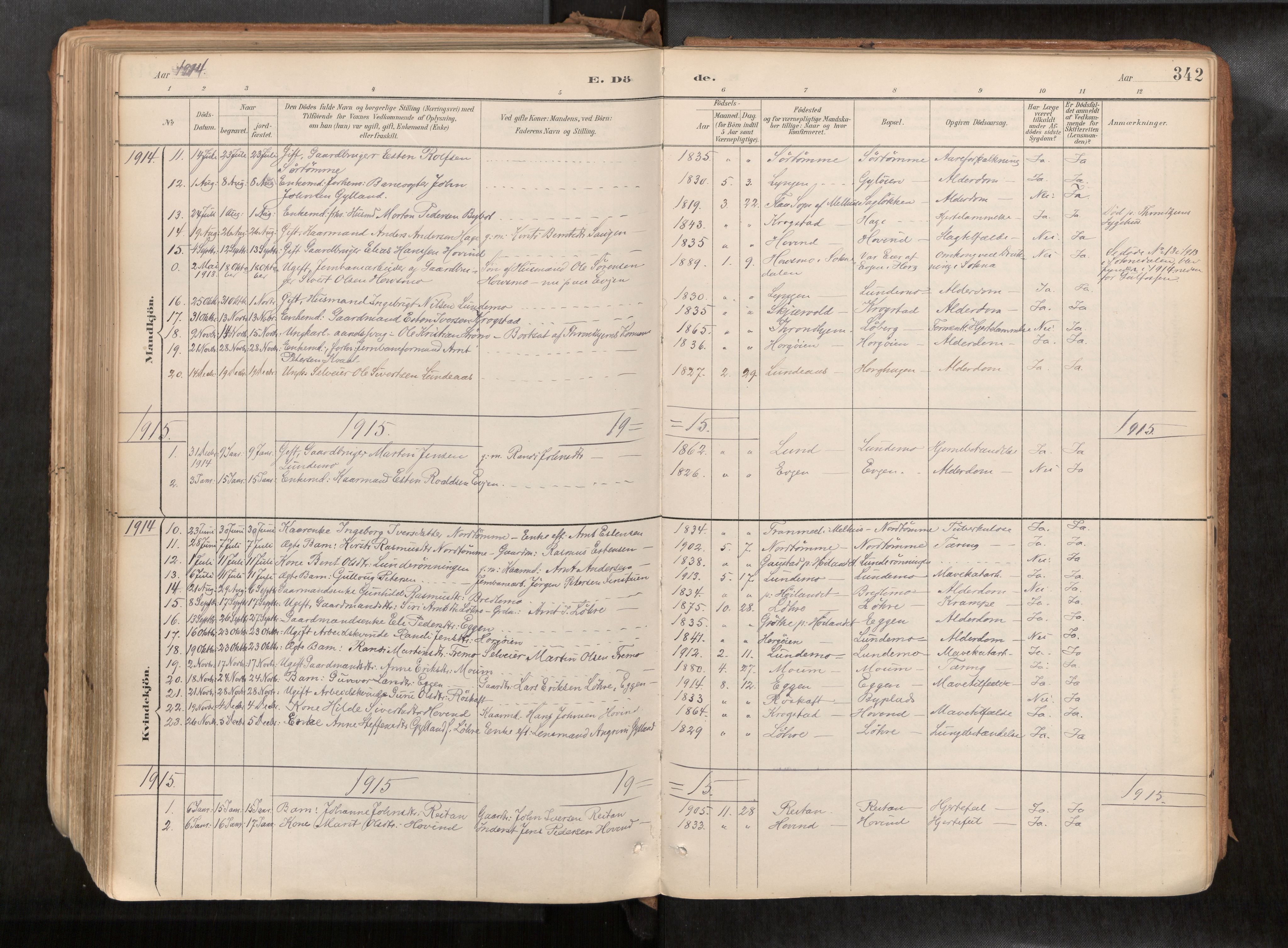 Ministerialprotokoller, klokkerbøker og fødselsregistre - Sør-Trøndelag, SAT/A-1456/692/L1105b: Parish register (official) no. 692A06, 1891-1934, p. 342