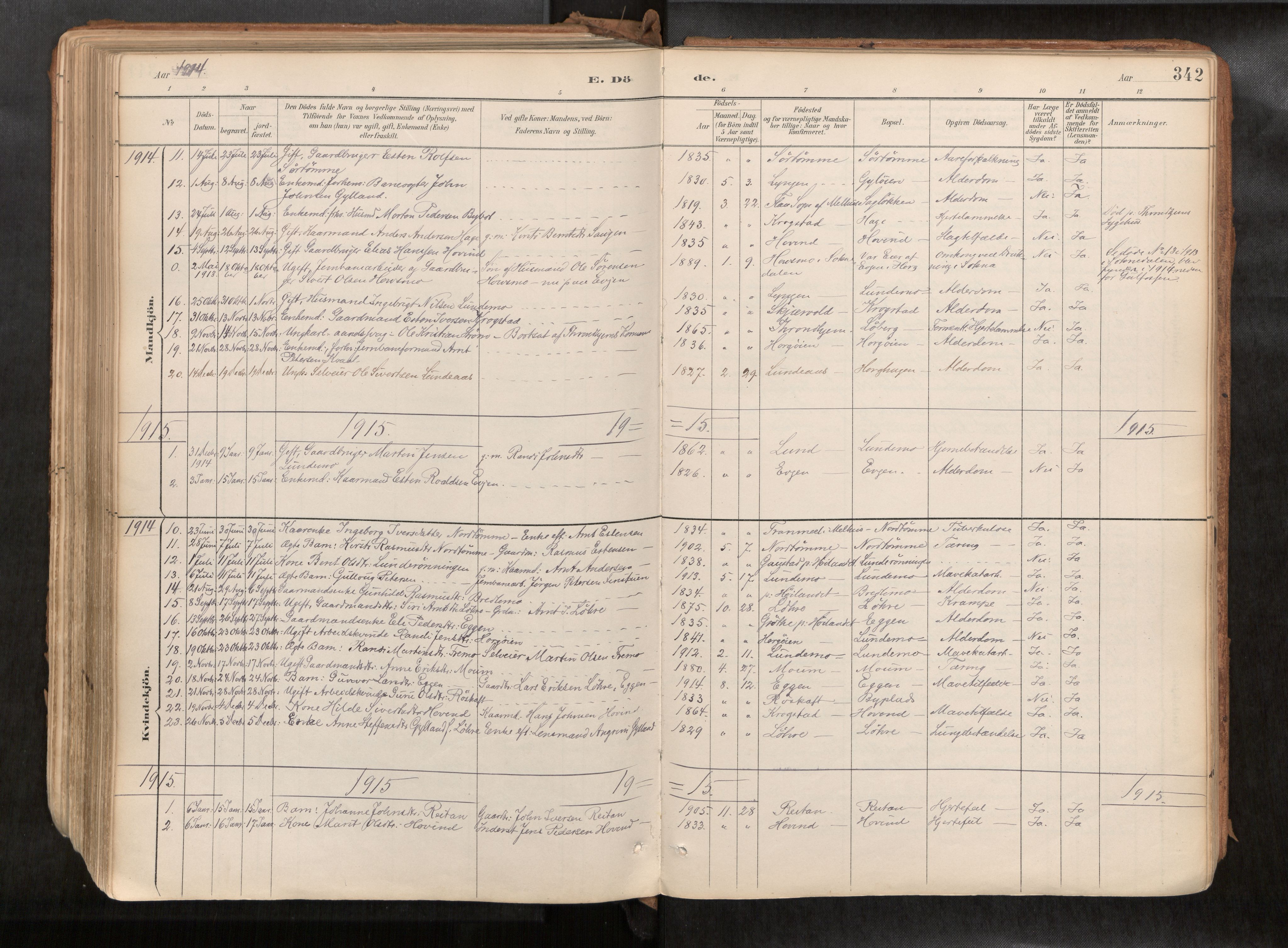 Ministerialprotokoller, klokkerbøker og fødselsregistre - Sør-Trøndelag, AV/SAT-A-1456/692/L1105b: Parish register (official) no. 692A06, 1891-1934, p. 342