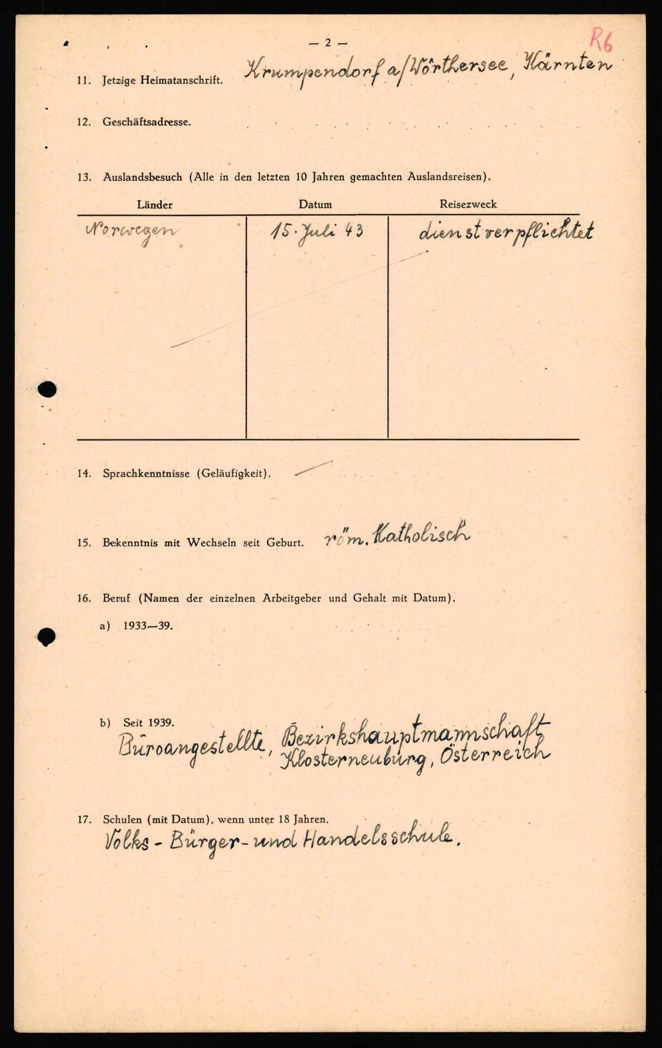 Forsvaret, Forsvarets overkommando II, AV/RA-RAFA-3915/D/Db/L0040: CI Questionaires. Tyske okkupasjonsstyrker i Norge. Østerrikere., 1945-1946, p. 97