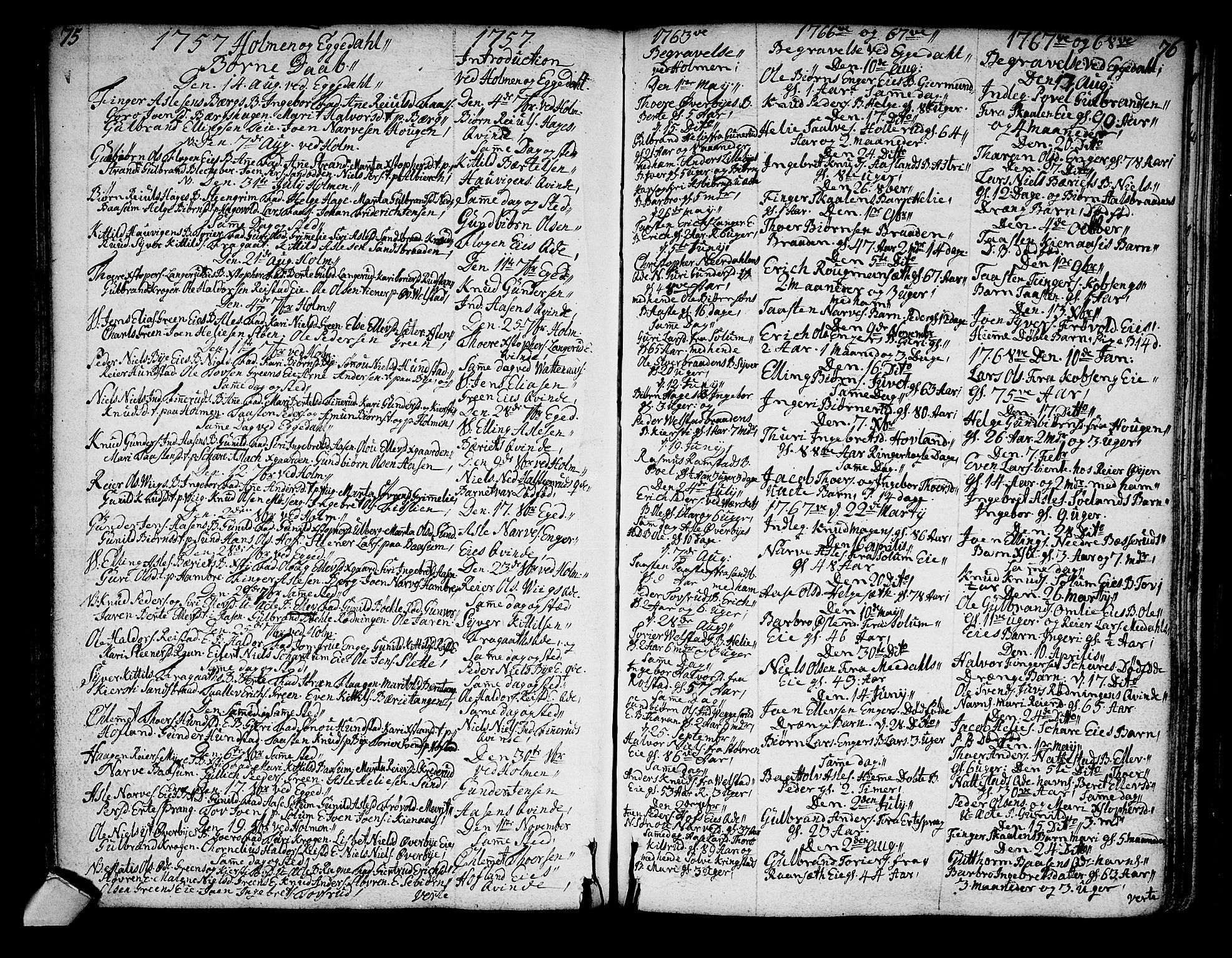 Sigdal kirkebøker, SAKO/A-245/F/Fa/L0001: Parish register (official) no. I 1, 1722-1777, p. 75-76