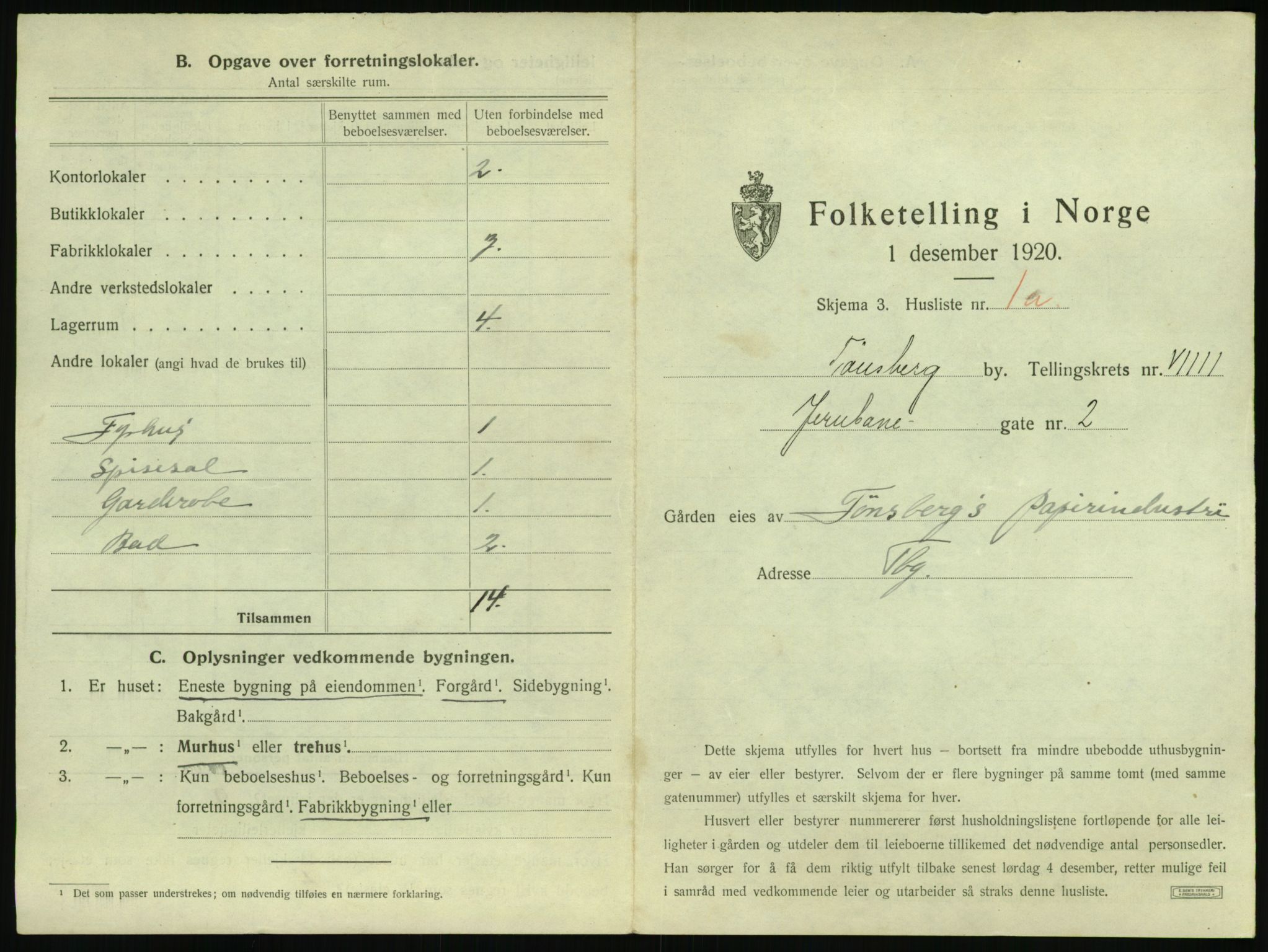 SAKO, 1920 census for Tønsberg, 1920, p. 931