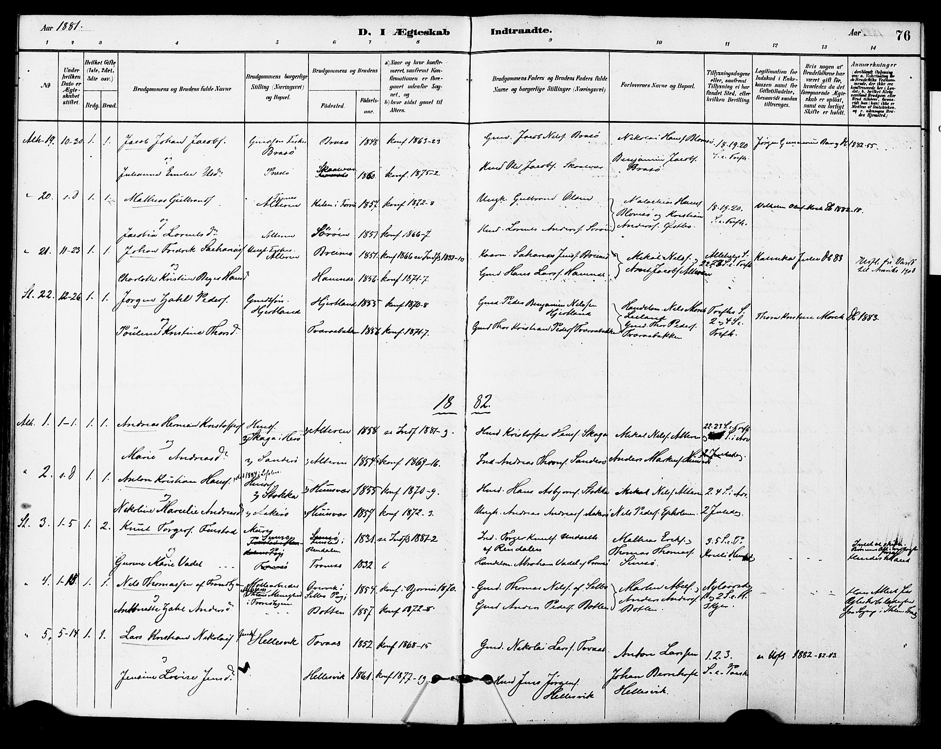 Ministerialprotokoller, klokkerbøker og fødselsregistre - Nordland, AV/SAT-A-1459/830/L0450: Parish register (official) no. 830A14, 1879-1896, p. 76