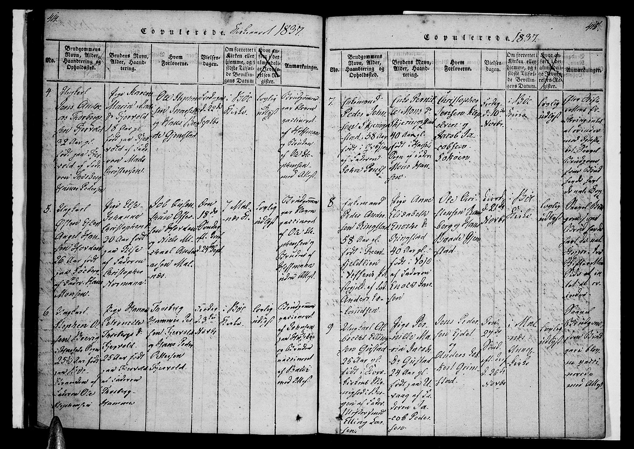 Ministerialprotokoller, klokkerbøker og fødselsregistre - Nordland, SAT/A-1459/891/L1298: Parish register (official) no. 891A03, 1820-1840, p. 414-415
