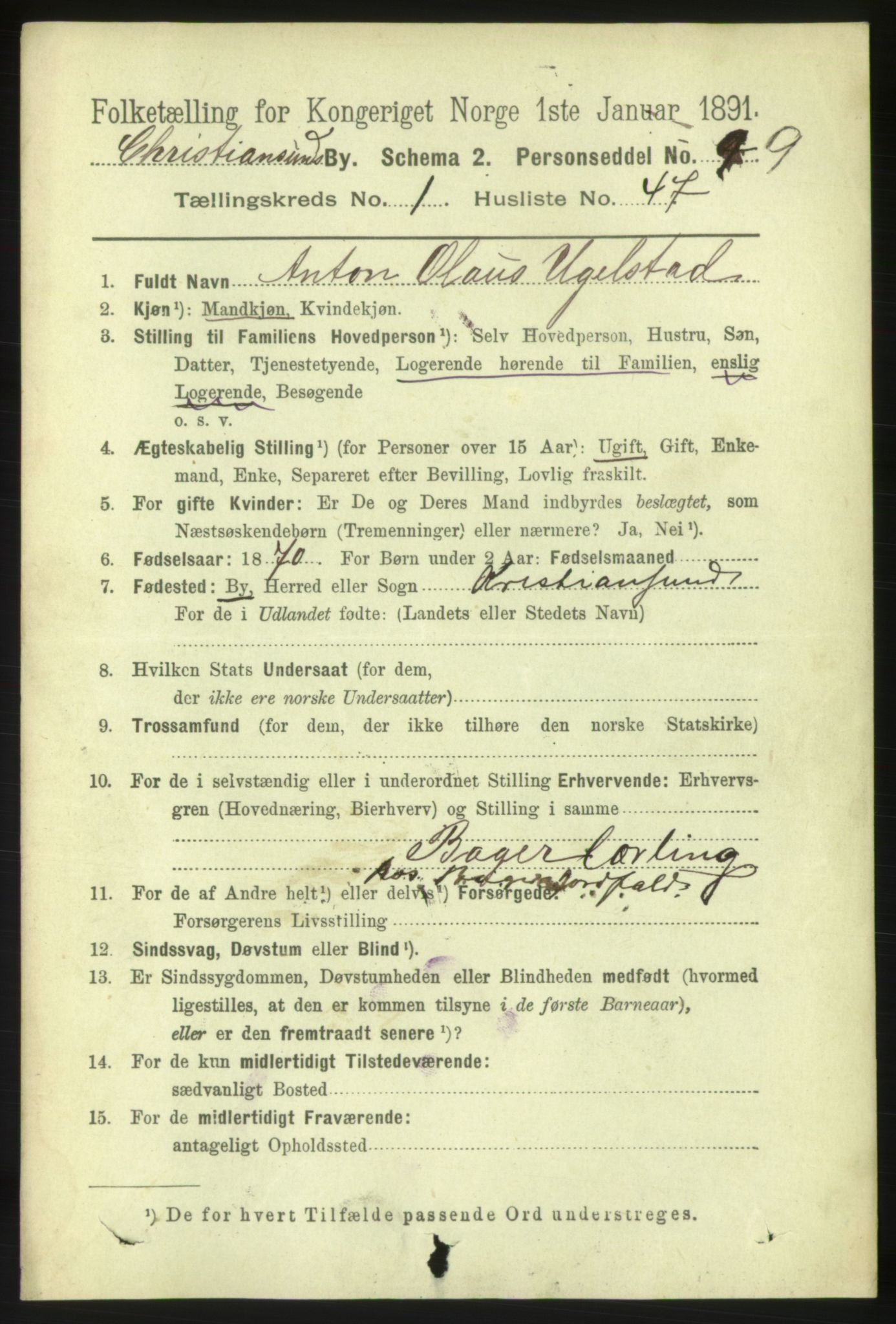 RA, 1891 census for 1503 Kristiansund, 1891, p. 2624