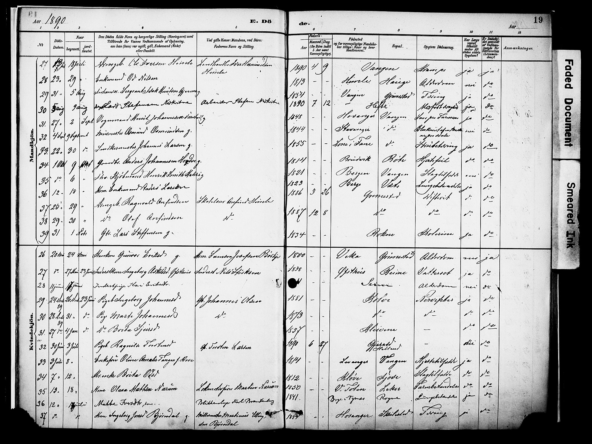 Voss sokneprestembete, SAB/A-79001/H/Haa: Parish register (official) no. A 22, 1887-1909, p. 19