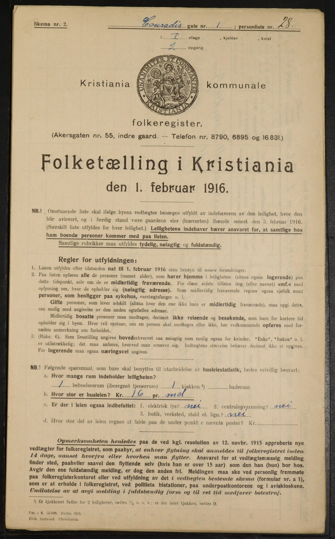 OBA, Municipal Census 1916 for Kristiania, 1916, p. 13351