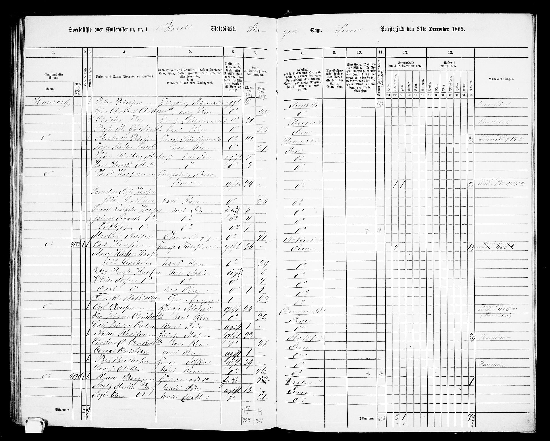 RA, 1865 census for Sem, 1865, p. 199