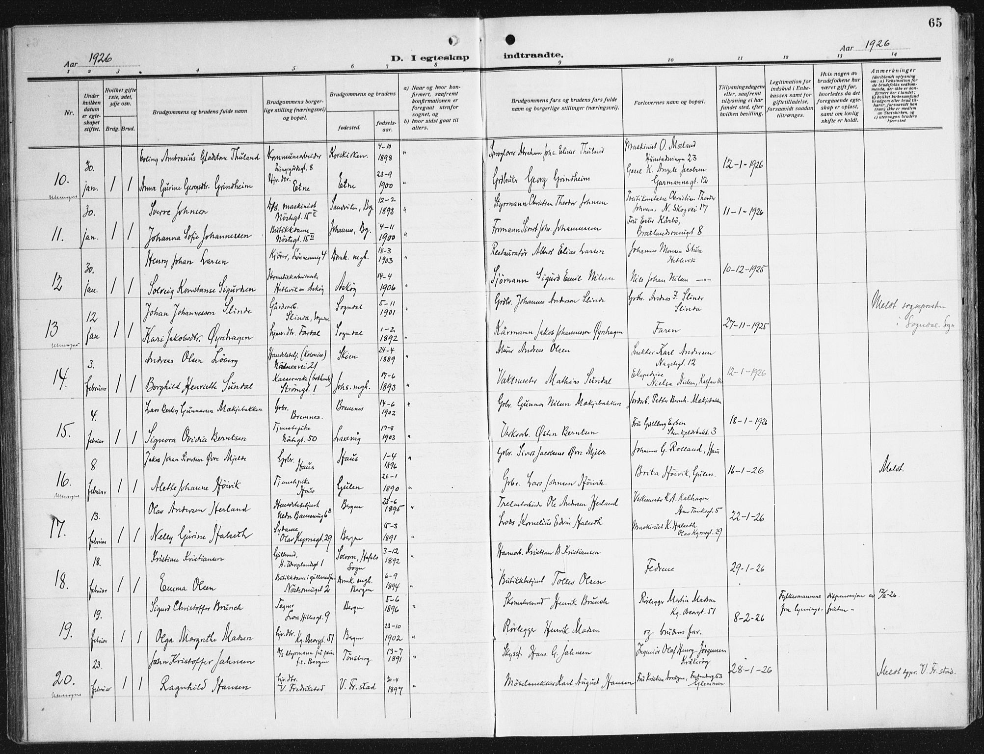 Domkirken sokneprestembete, AV/SAB-A-74801/H/Haa/L0039: Parish register (official) no. D 6, 1921-1937, p. 65