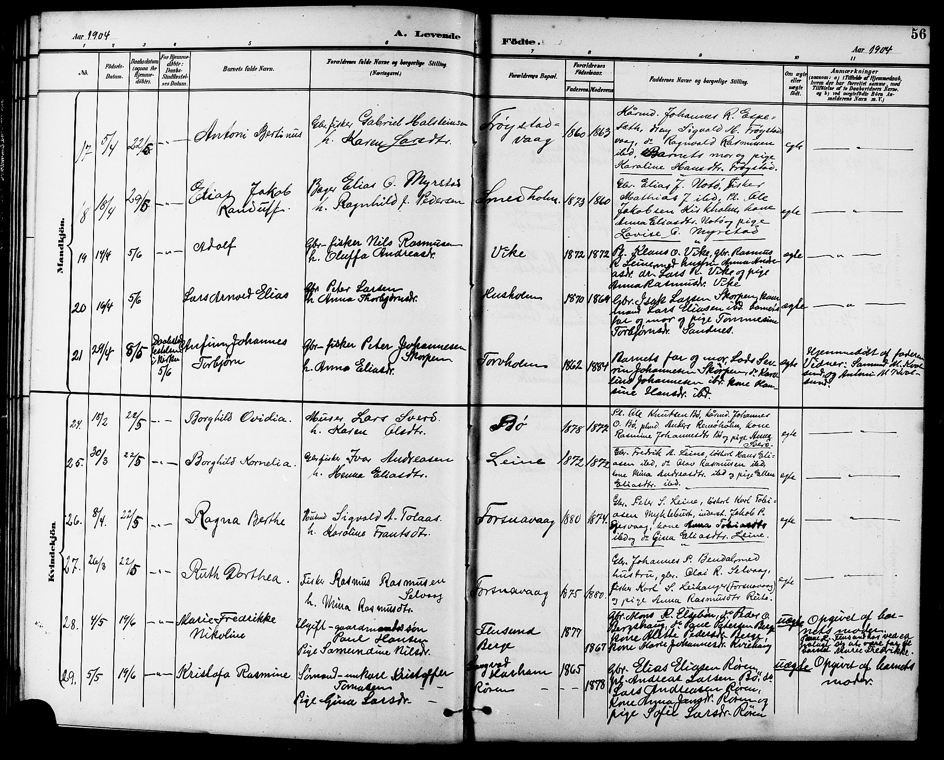 Ministerialprotokoller, klokkerbøker og fødselsregistre - Møre og Romsdal, AV/SAT-A-1454/507/L0082: Parish register (copy) no. 507C05, 1896-1914, p. 56